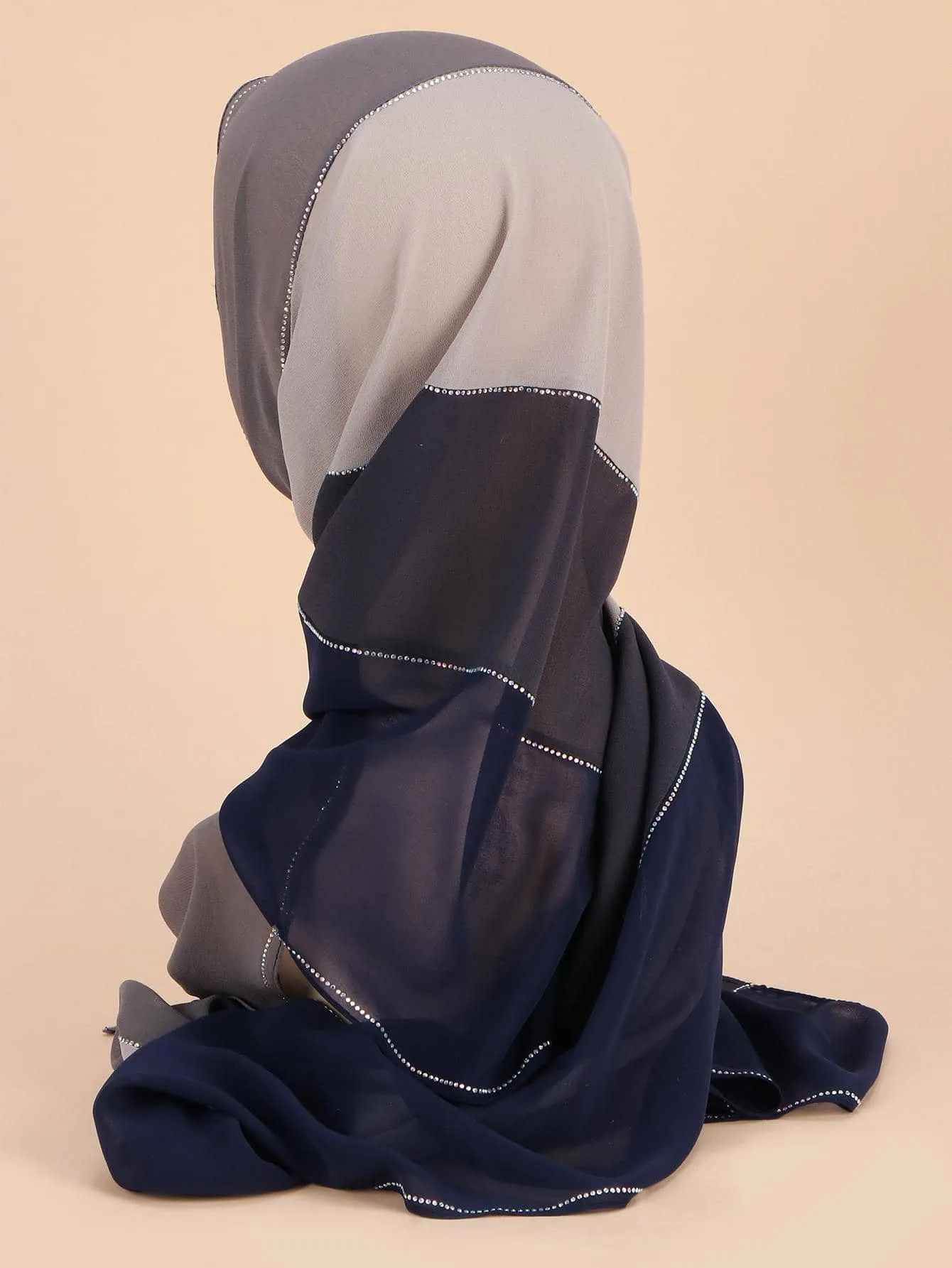1pc Scarf Chiffon Patchwork Breathable Hijab With Rhinestone Decoration