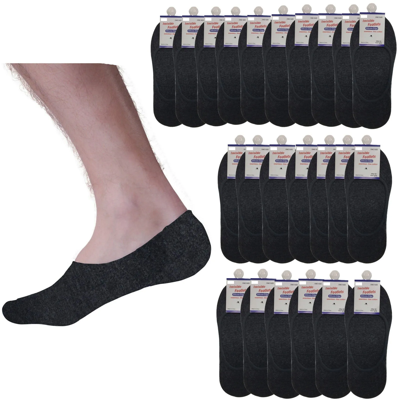 24x NO SHOW COTTON SOCKS Non Slip Heel Grip Low Cut Invisible Footlet Seamless