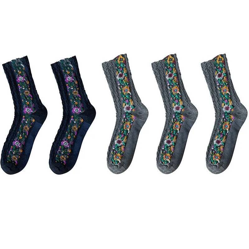 5 Pairs Retro Ethnic Flower Style Women's Crew Socks Set BLXCK NORWAY™