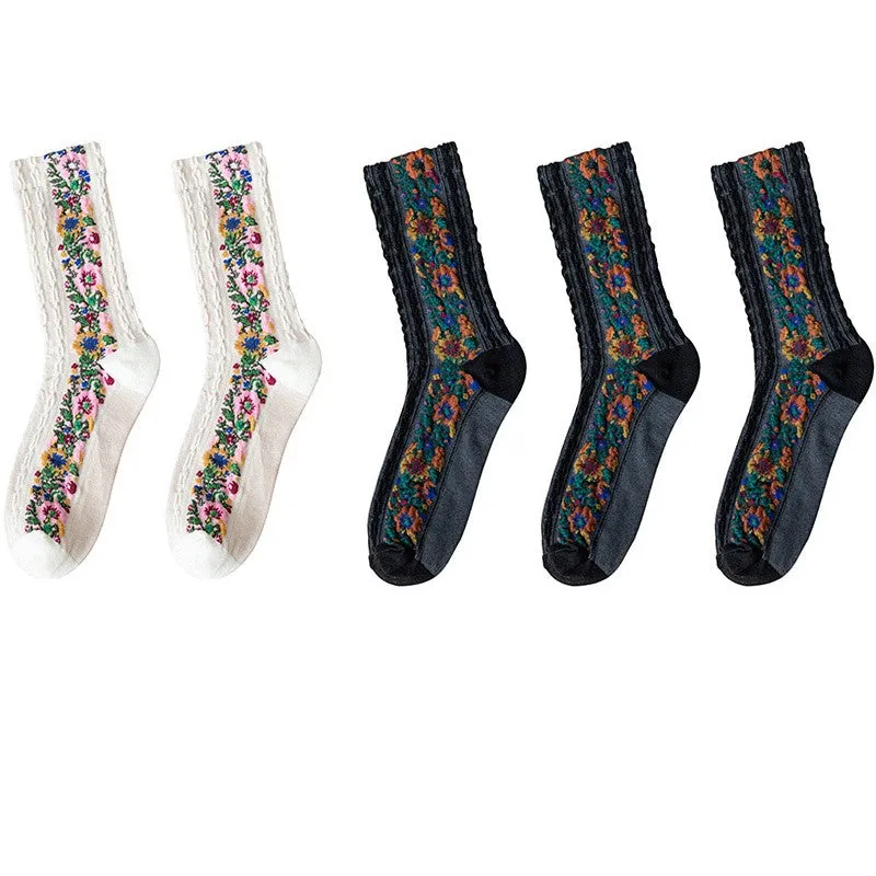 5 Pairs Retro Ethnic Flower Style Women's Crew Socks Set BLXCK NORWAY™