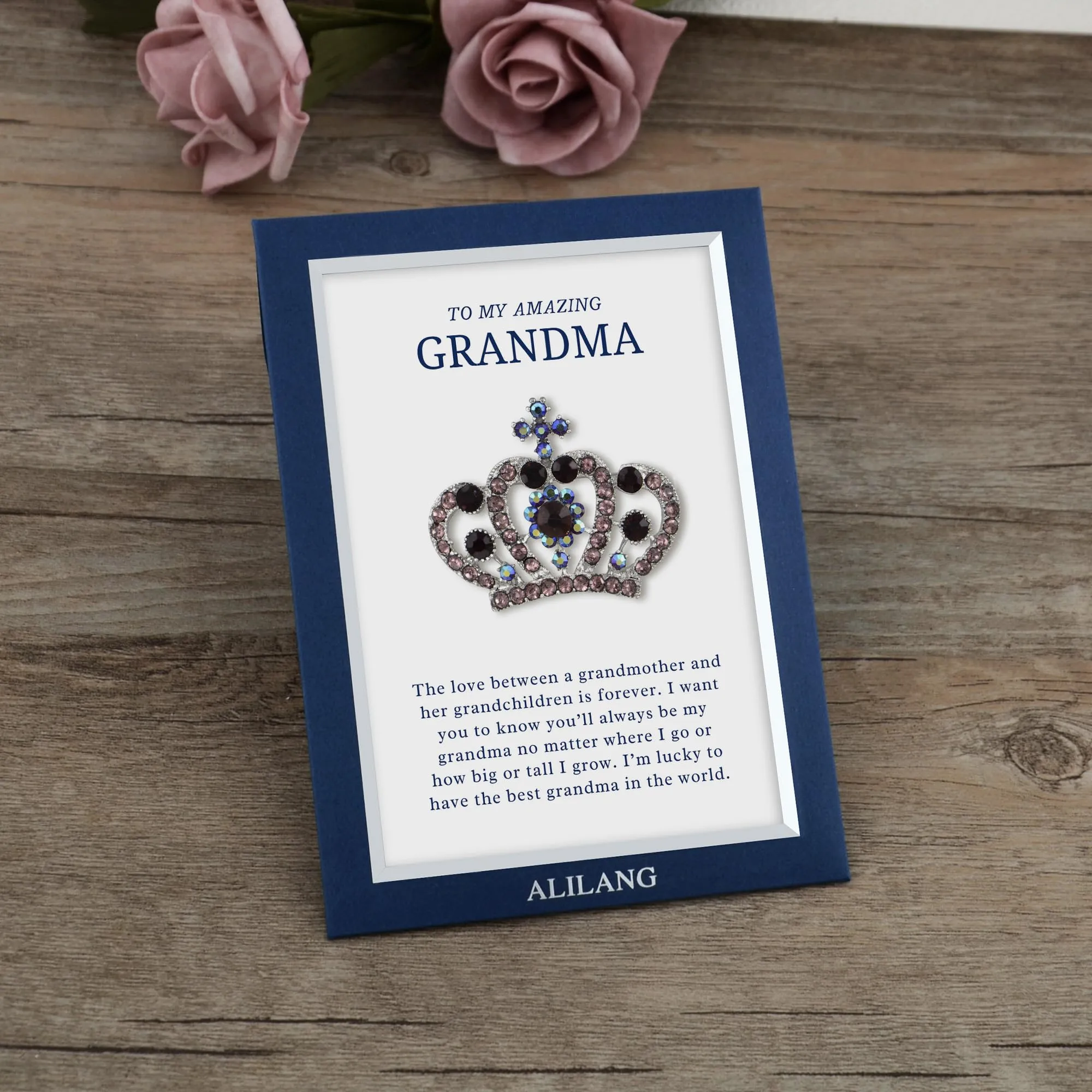 Alilang Purple Royal Monarch Queen Crown Crystal Rhinestone Brooch Pin with Family Member Gift Message Card & Envelope Jewelry Gifts