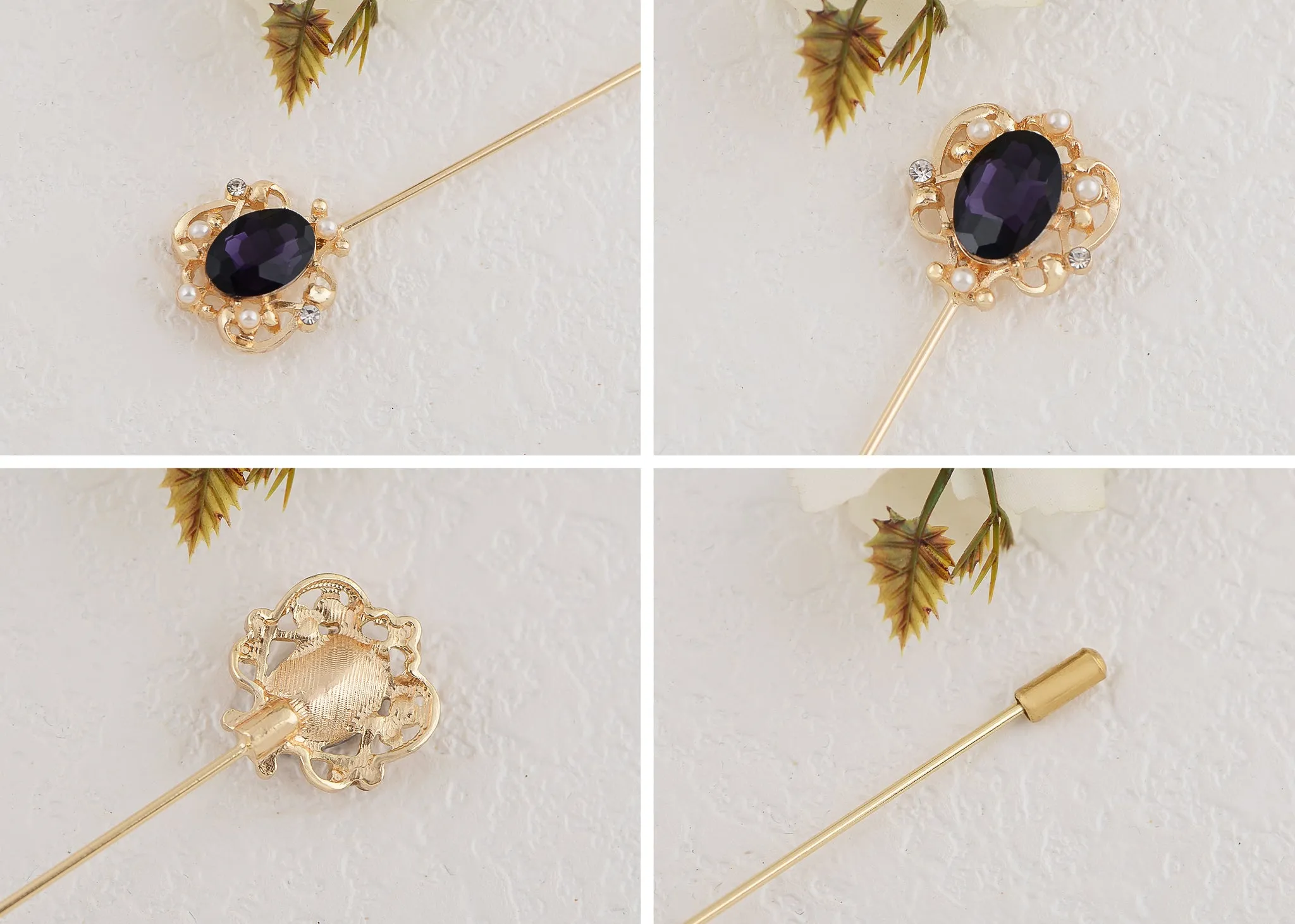 Alilang Women's Vintage Golden Metal Hollow Out Design Crystal Rhinestone Pearl Crown Hat Pin 5in Length Silver Flower Brooch