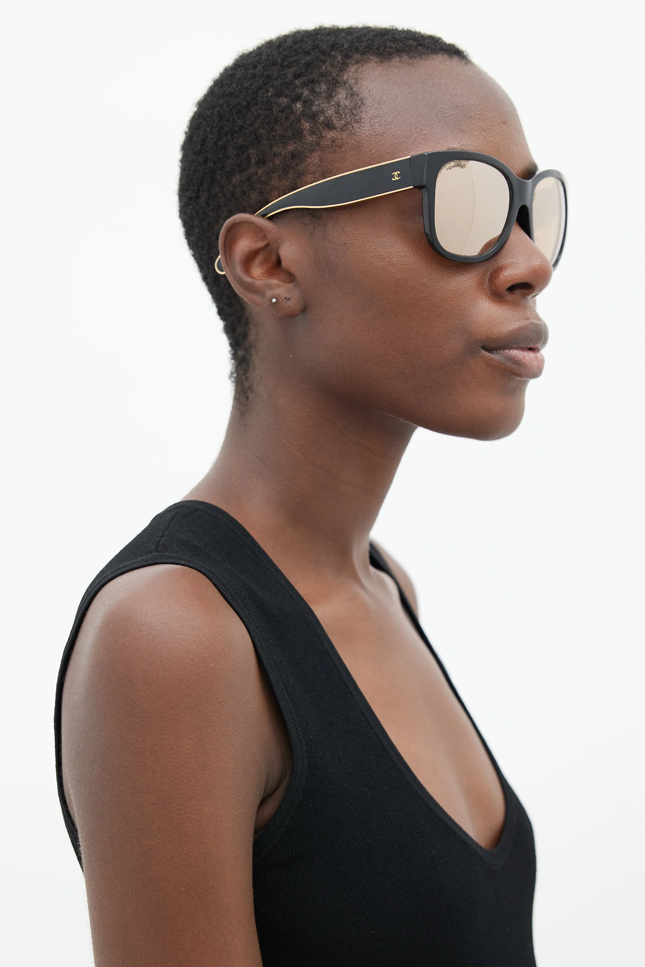 Black & Gold Reflective Square Sunglasses