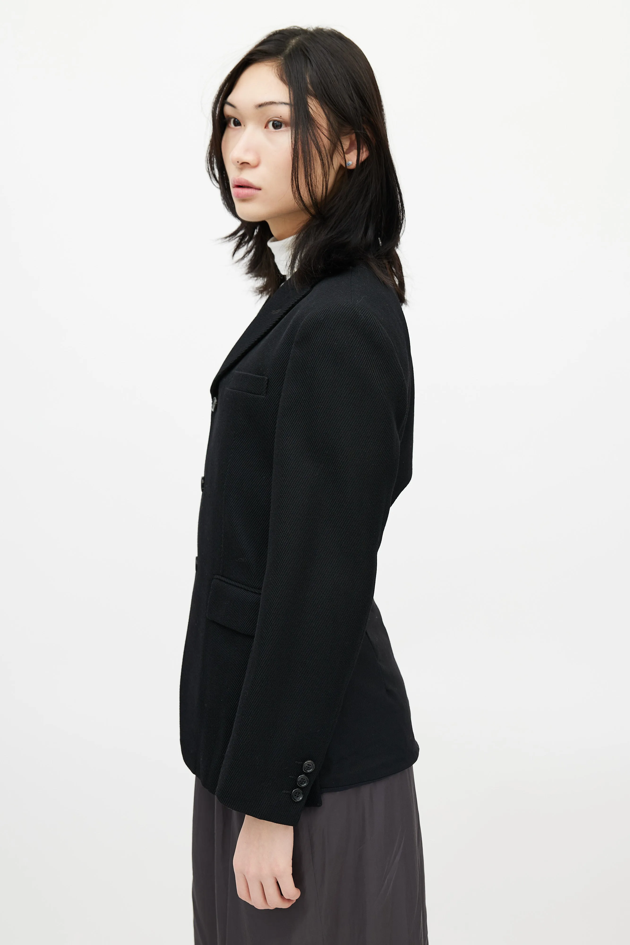 Black Wool High Low Cut Out Blazer