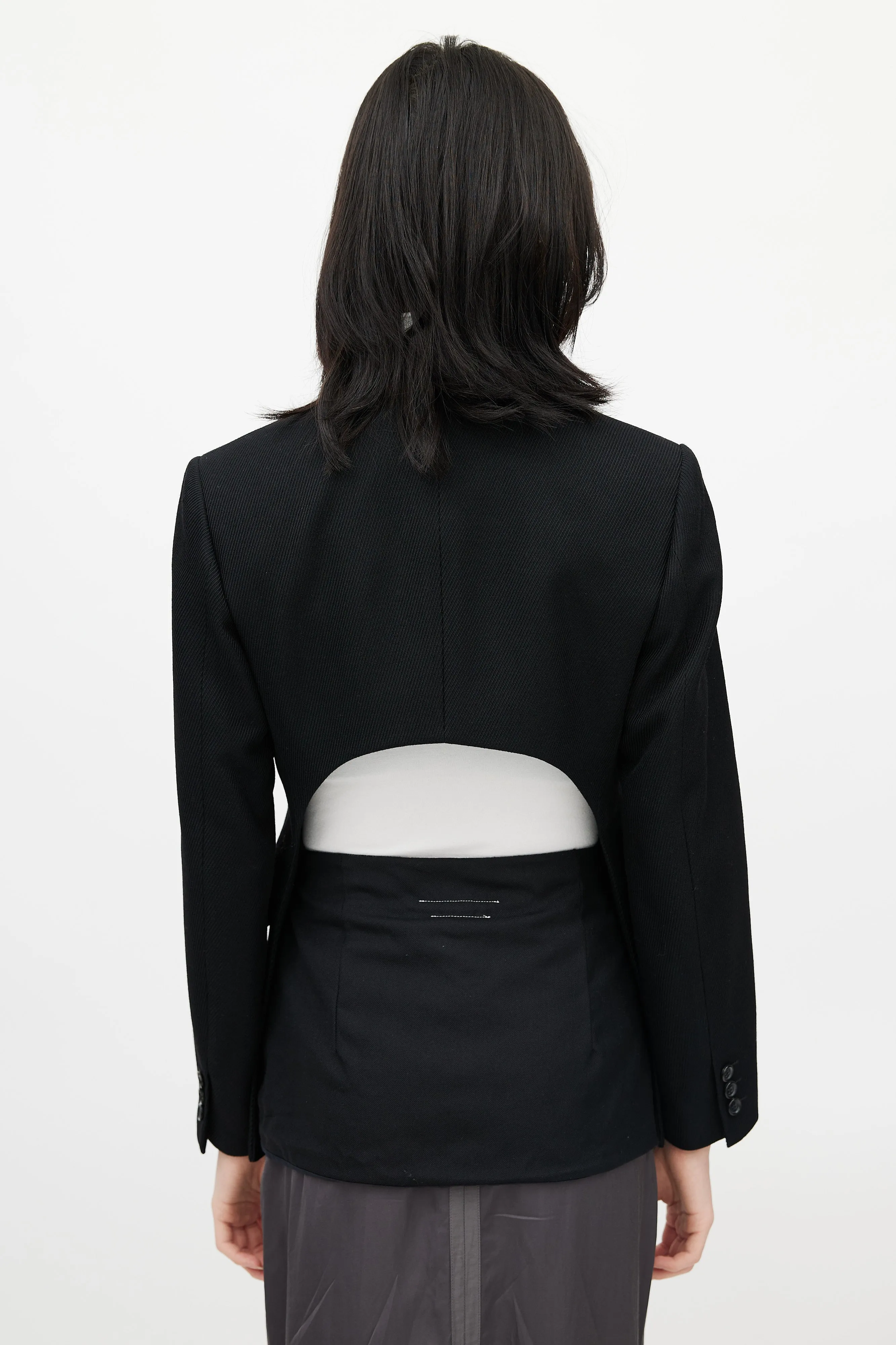 Black Wool High Low Cut Out Blazer