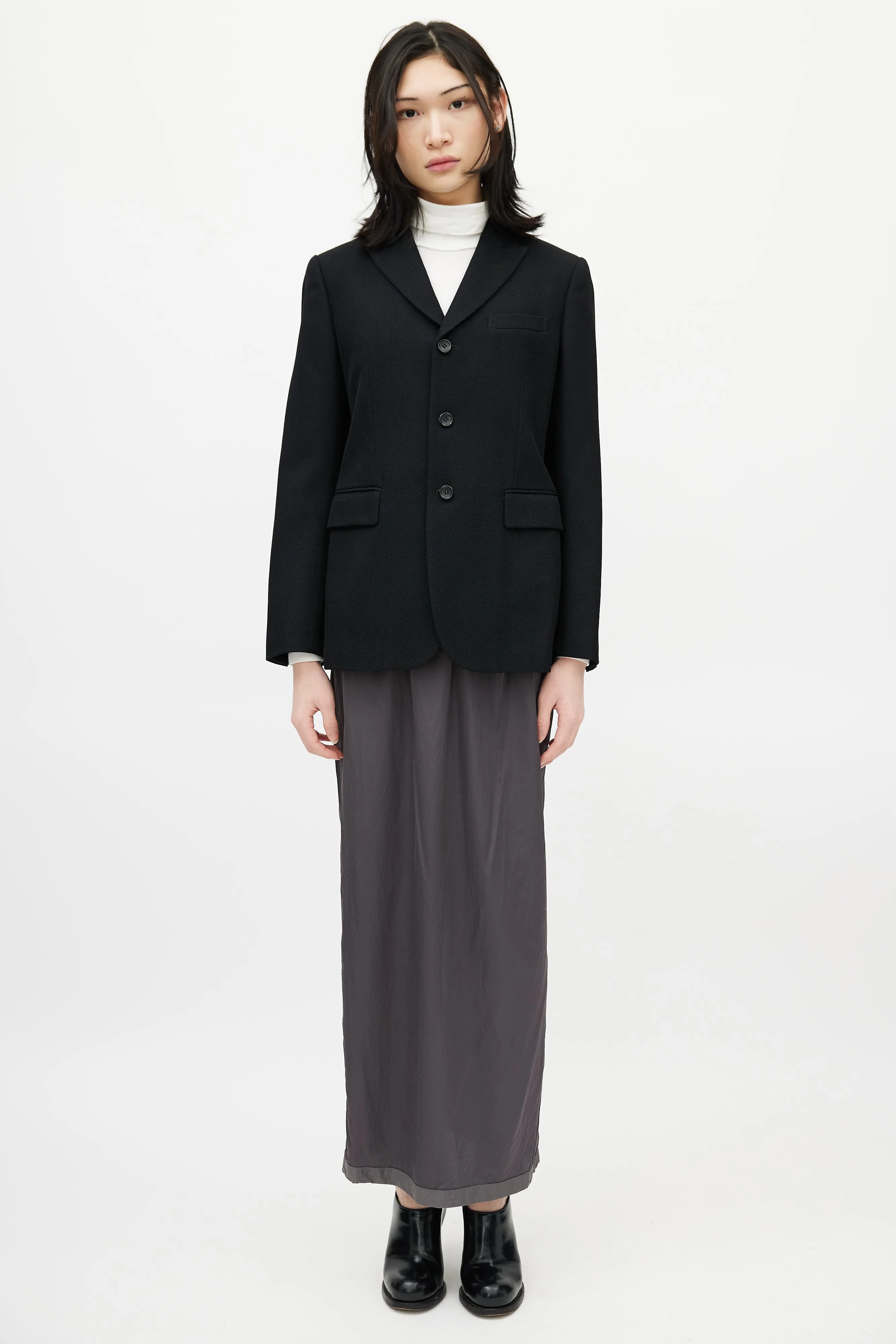 Black Wool High Low Cut Out Blazer