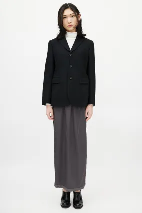 Black Wool High Low Cut Out Blazer