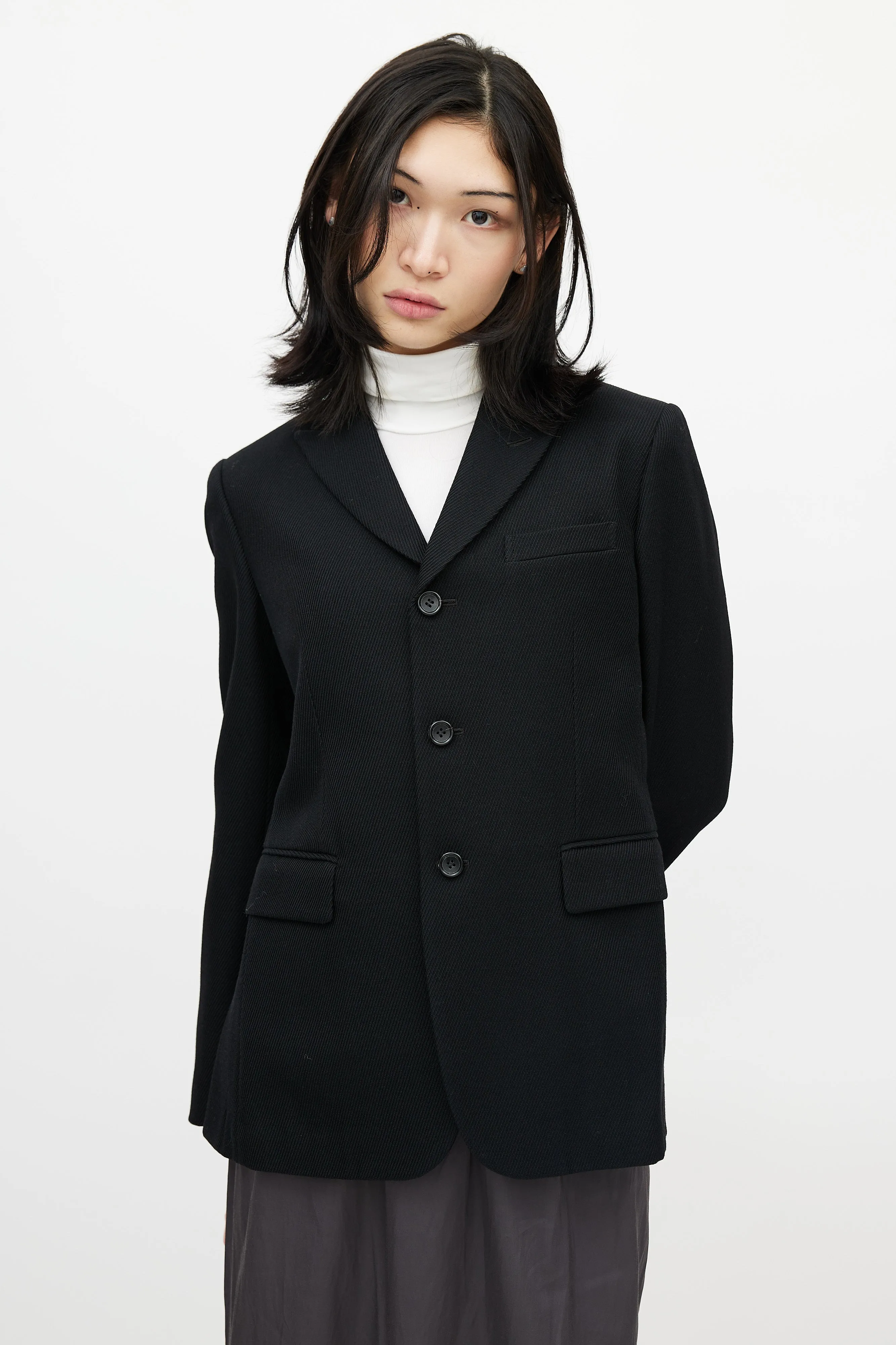 Black Wool High Low Cut Out Blazer