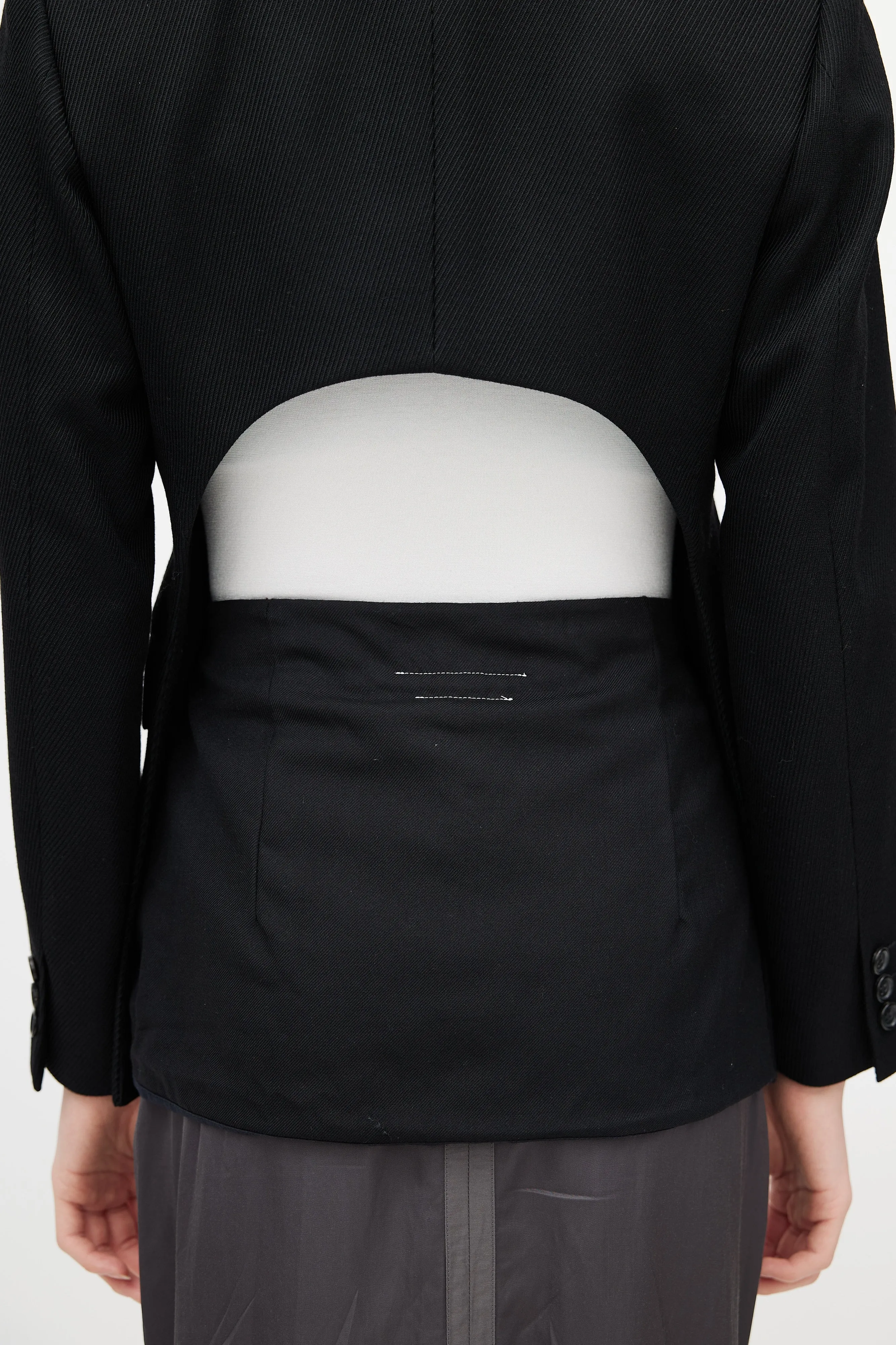 Black Wool High Low Cut Out Blazer