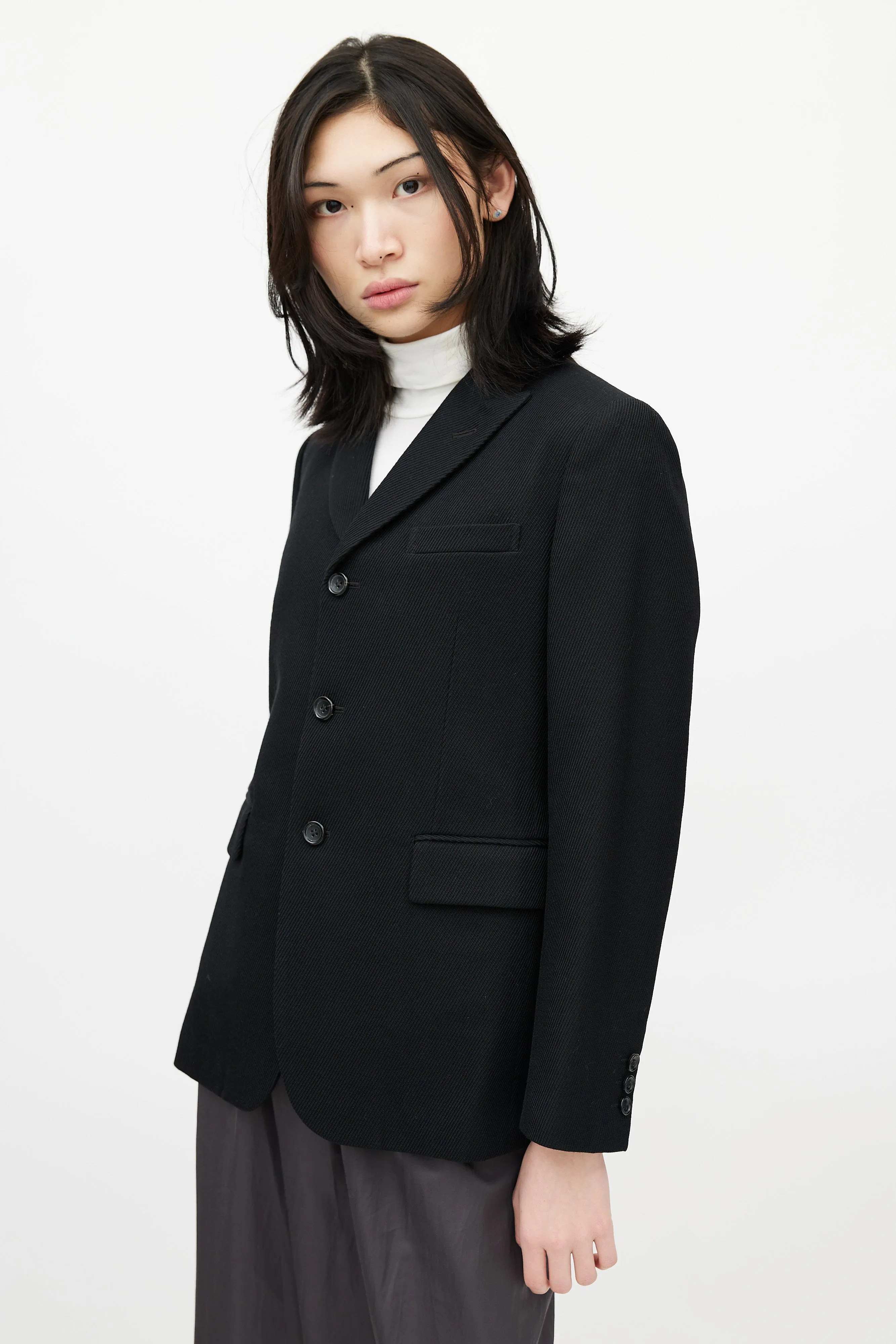 Black Wool High Low Cut Out Blazer