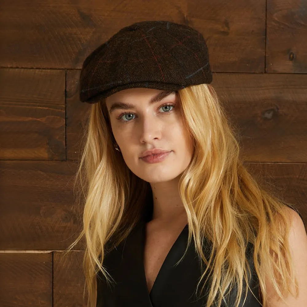 Brixton Hats Brood Windowpane Herringbone Newsboy Cap - Brown-Black-Red