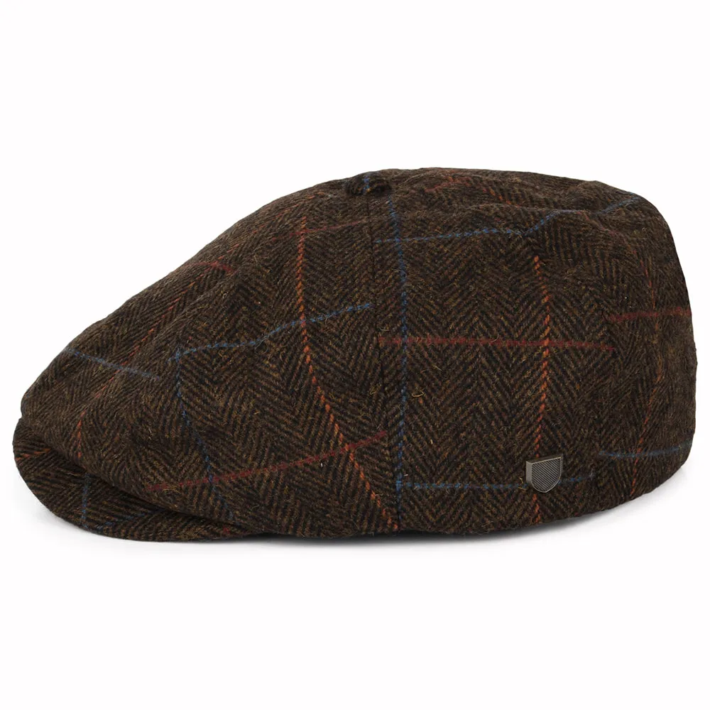 Brixton Hats Brood Windowpane Herringbone Newsboy Cap - Brown-Black-Red
