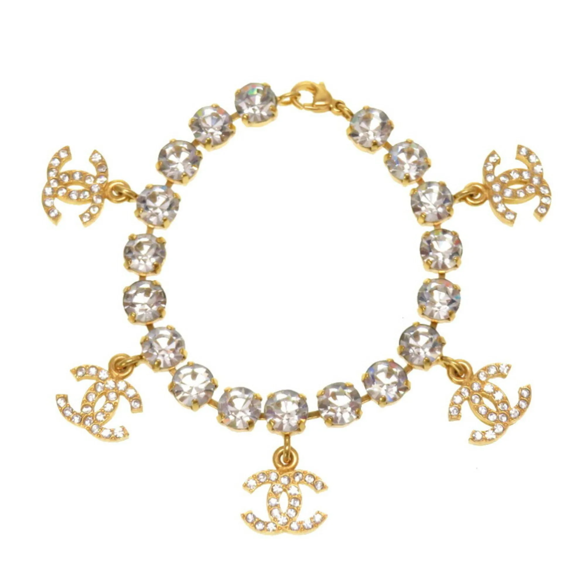 CHANEL Cocomark Rhinestone 95A Gold Bracelet
