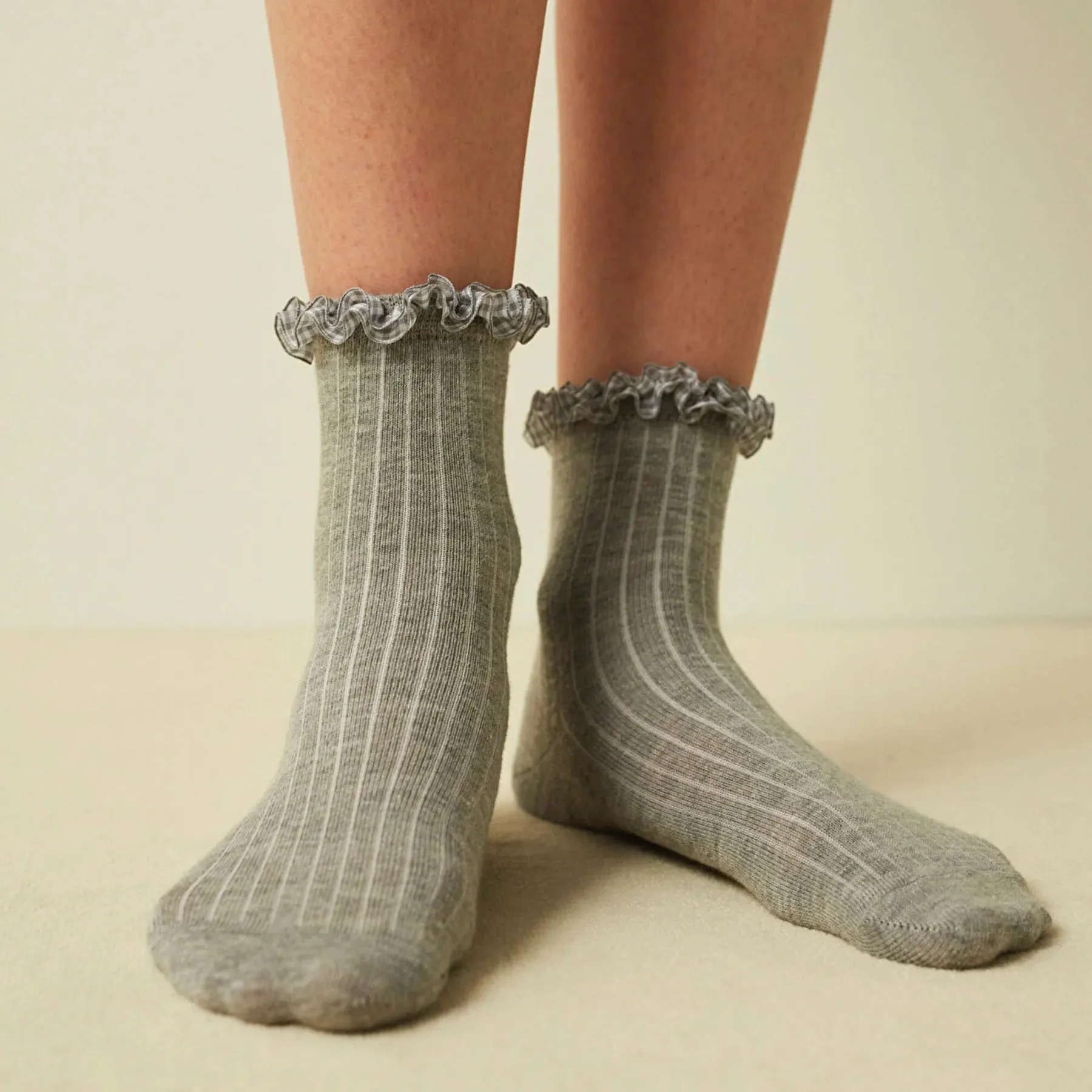 Cotton, Low Cut, Gingham Frilled Socks