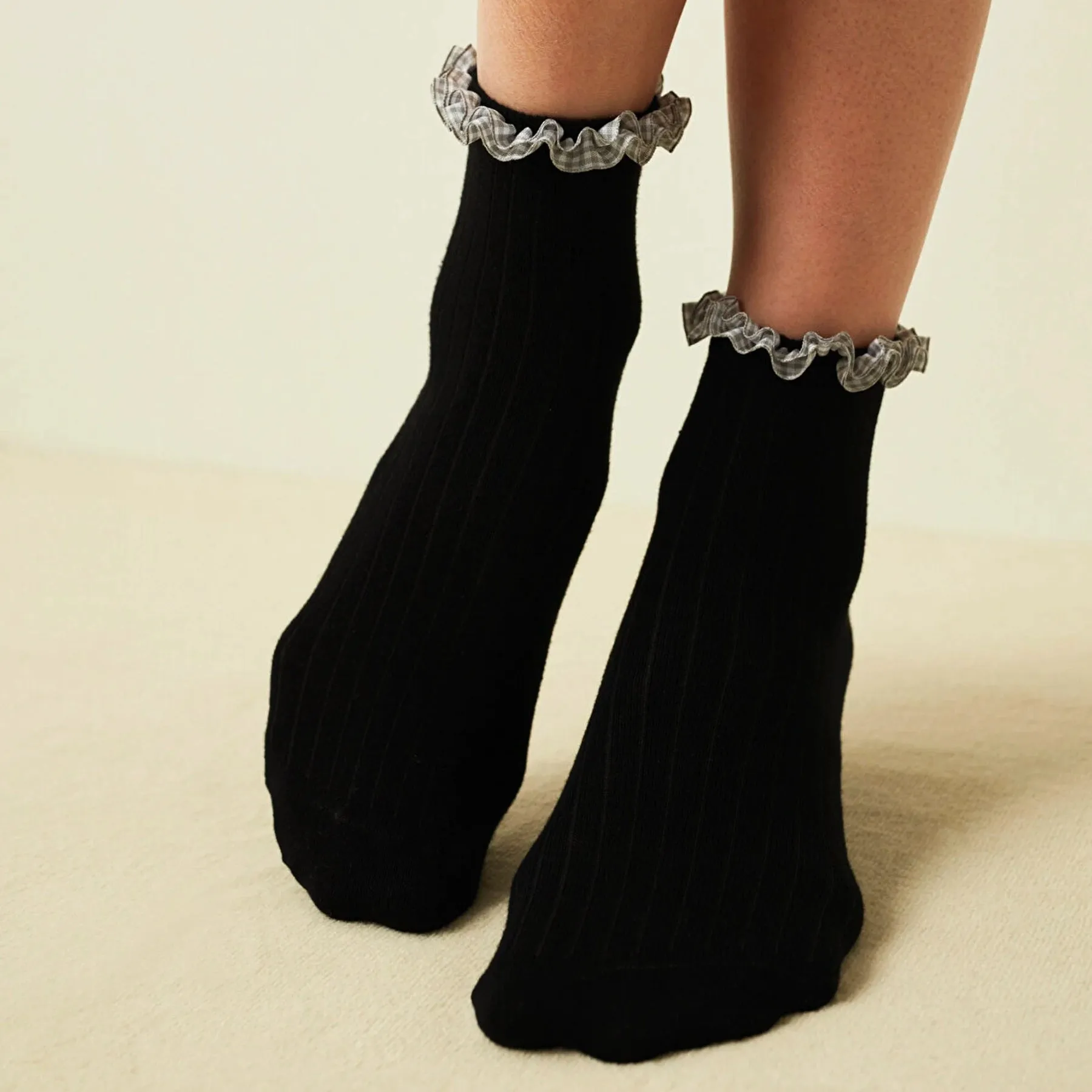 Cotton, Low Cut, Gingham Frilled Socks