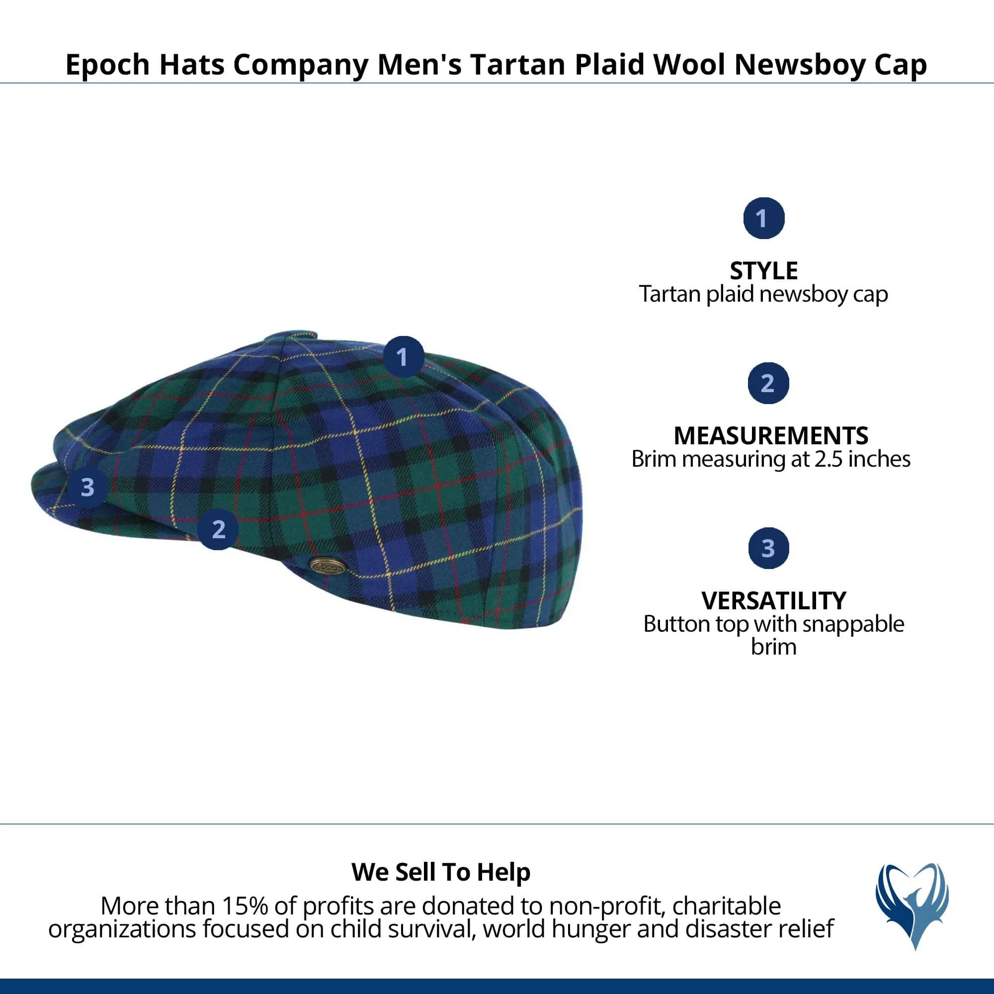 Epoch Hats Company Men's Tartan Plaid Wool Newsboy Cap