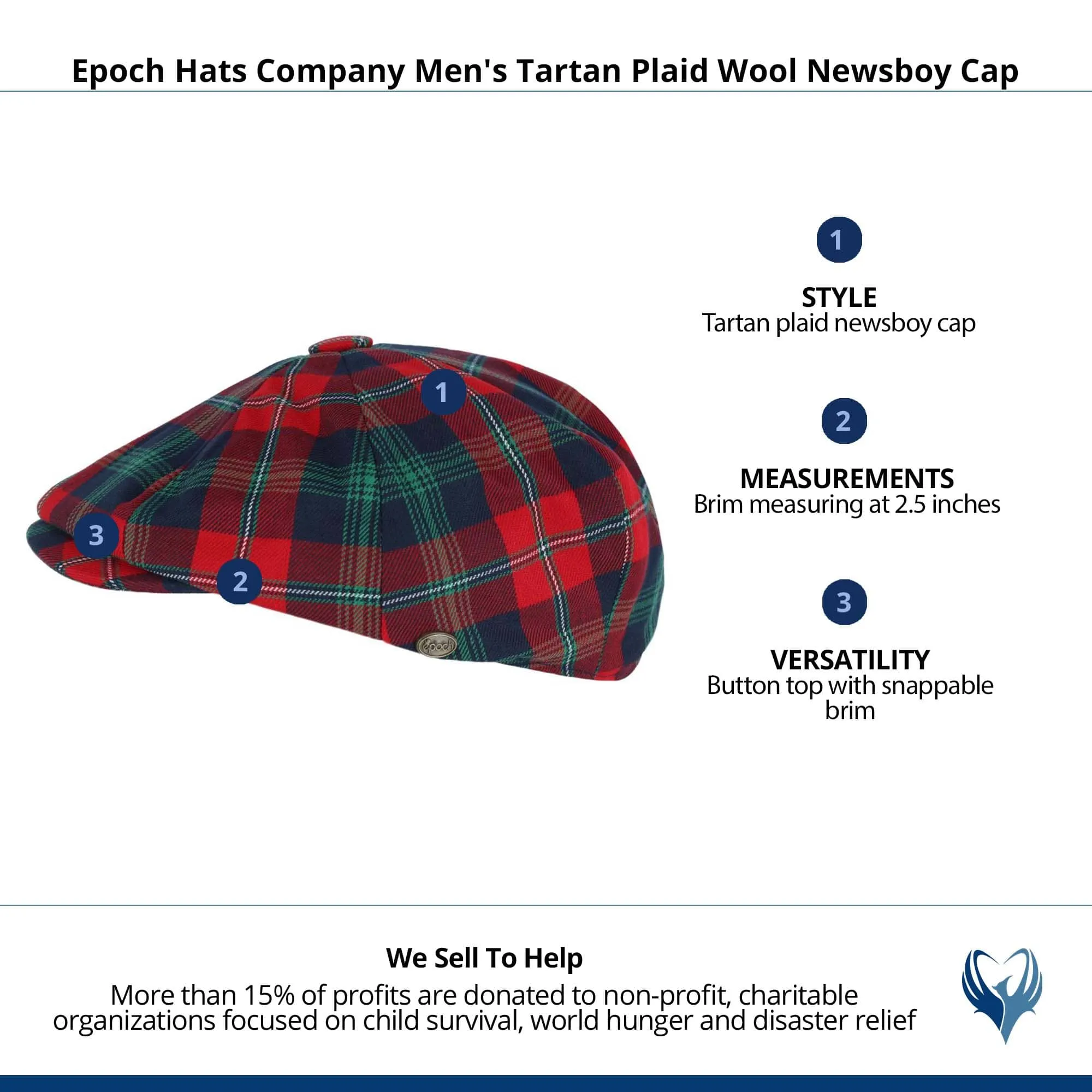Epoch Hats Company Men's Tartan Plaid Wool Newsboy Cap