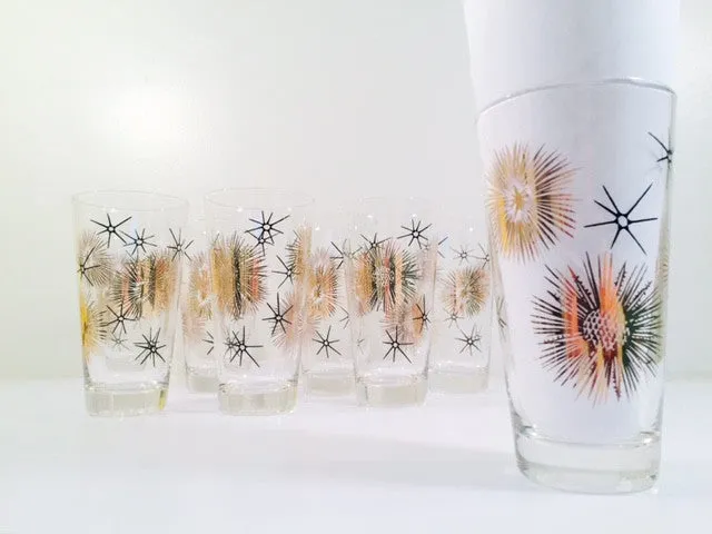 Federal Glass Mid Century 22 - Karat Gold and Black Retro Atomic Glasses (Set of 8)