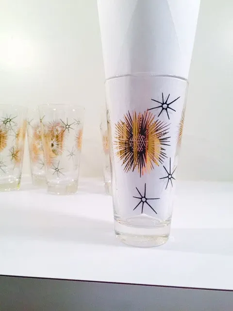 Federal Glass Mid Century 22 - Karat Gold and Black Retro Atomic Glasses (Set of 8)