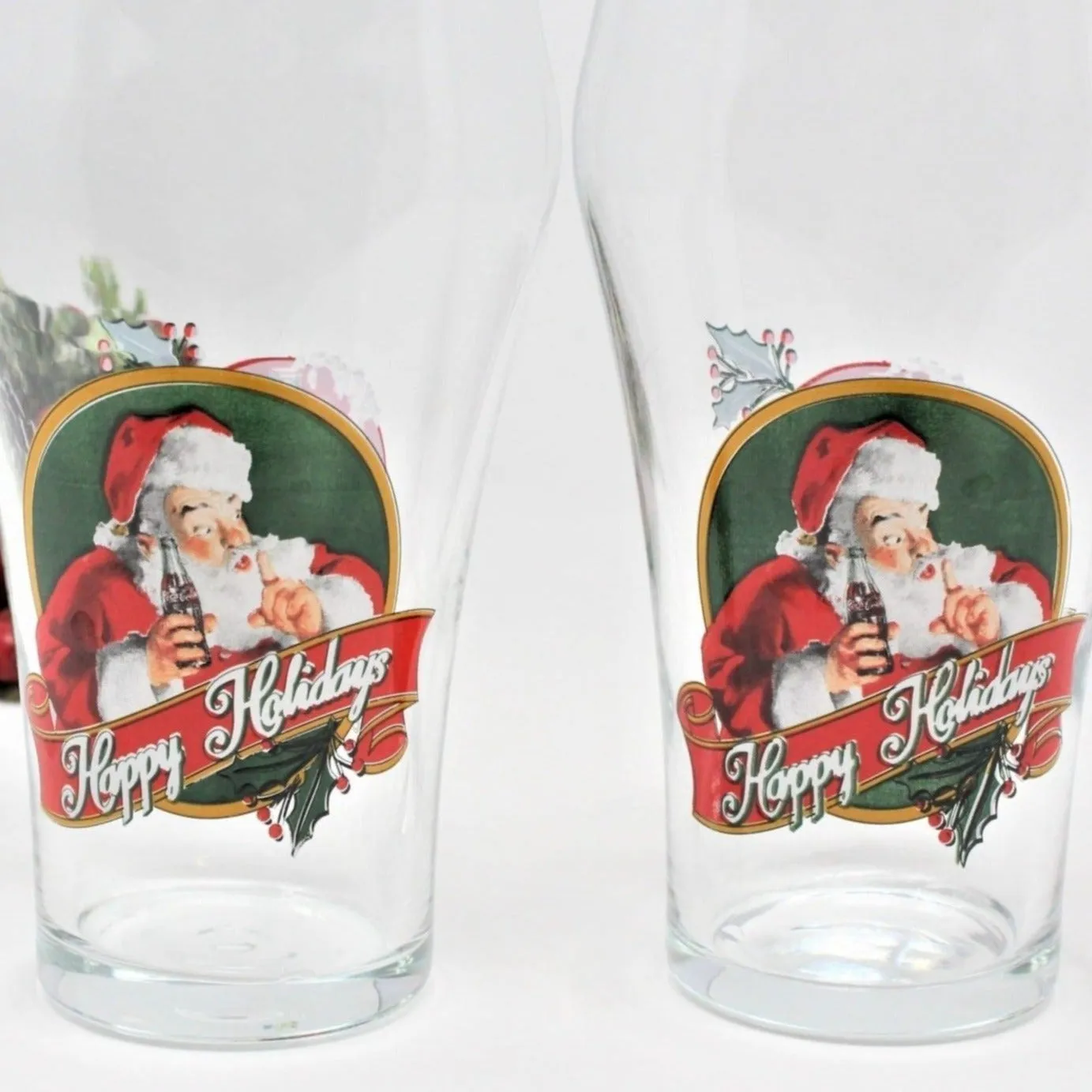 Glasses, Coca Cola Bell Glasses, Happy Holidays, Santa, Set of 2