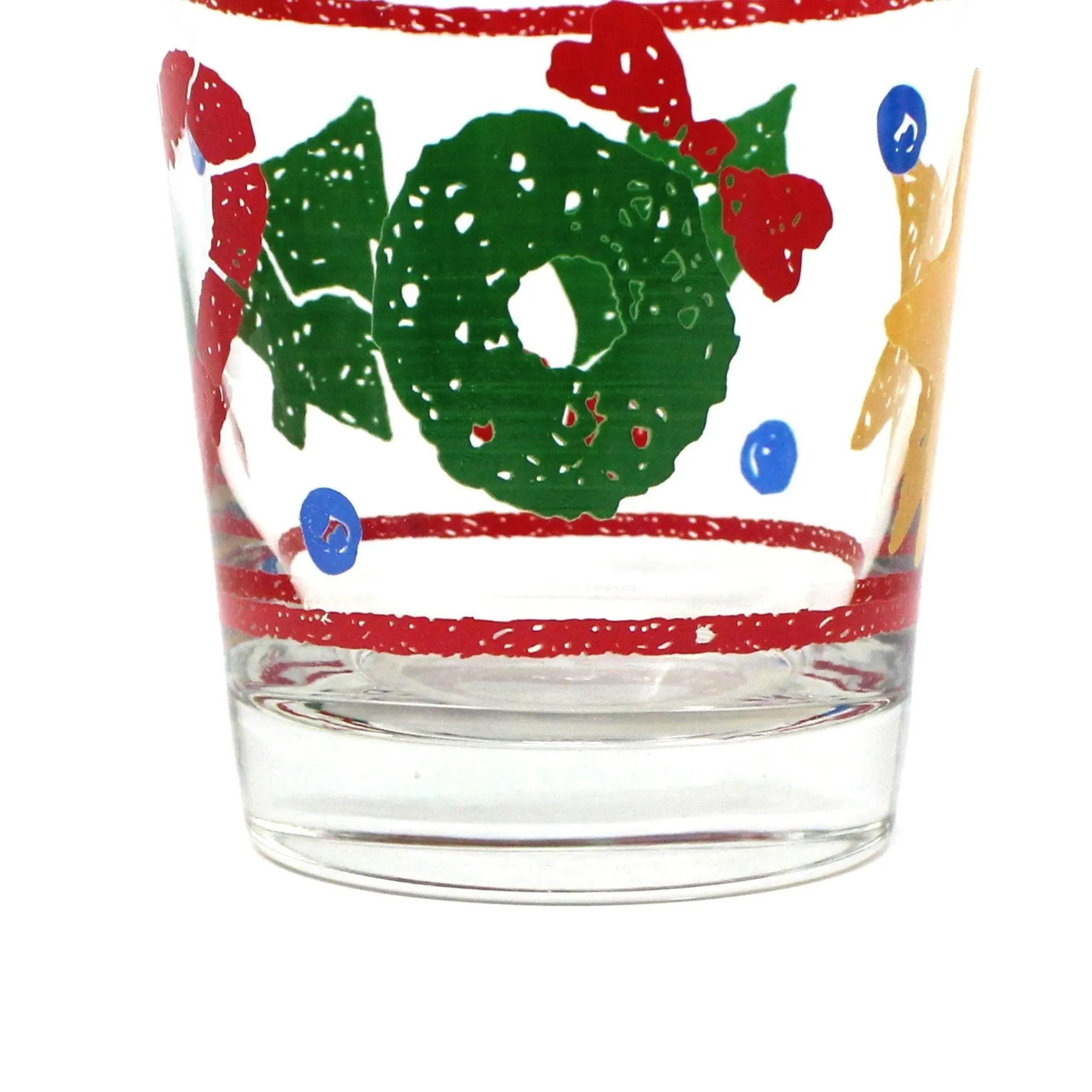 Glasses, Whiskey / Rocks, Libbey, Christmas Sponge Painted Design, Set of 6, Vintage