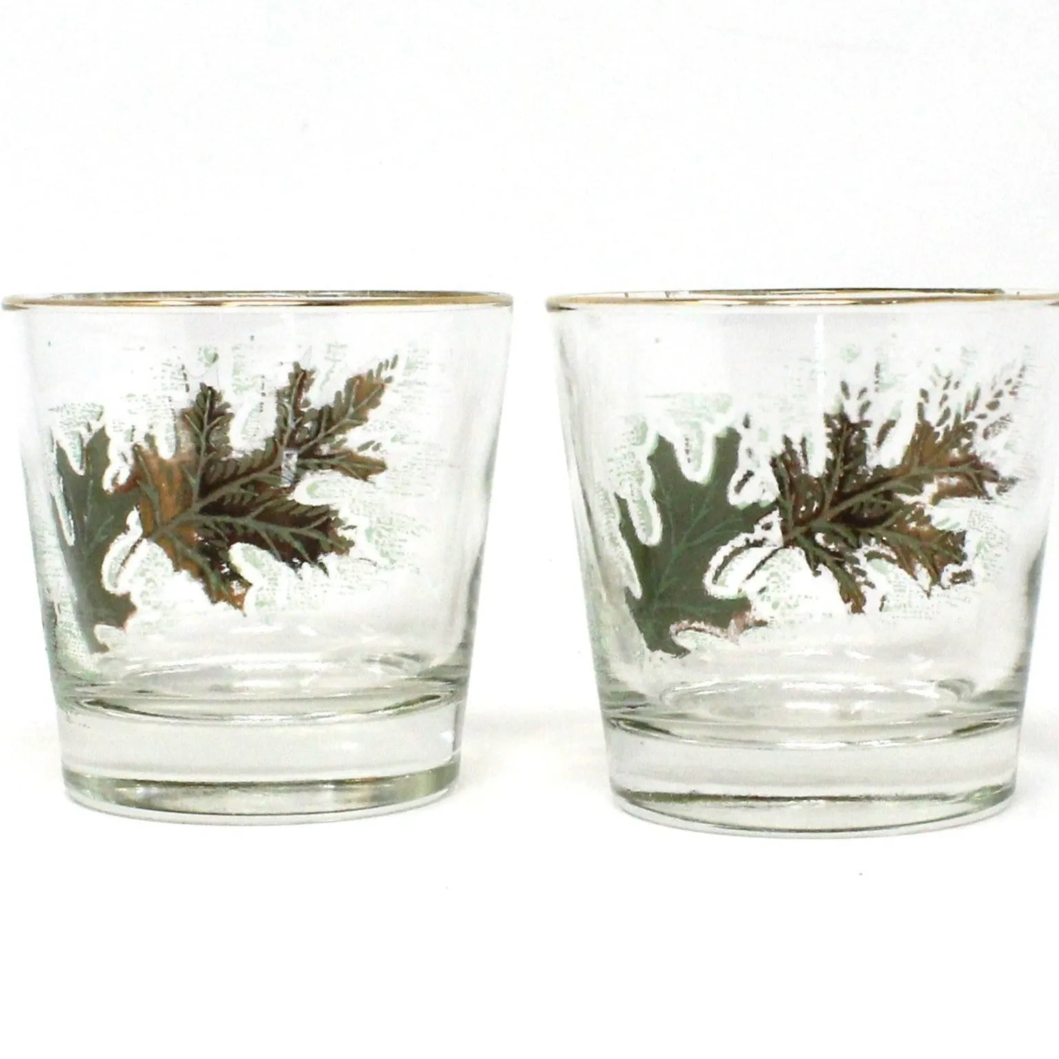 Glasses, Whiskey / Rocks, Libbey, Oak Leaves 22K Gold, Set of 2, Vintage