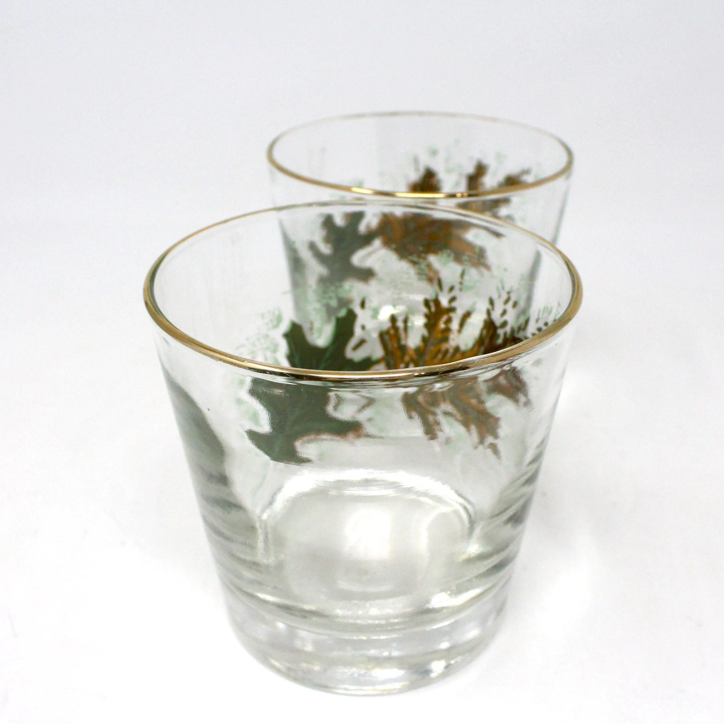 Glasses, Whiskey / Rocks, Libbey, Oak Leaves 22K Gold, Set of 2, Vintage