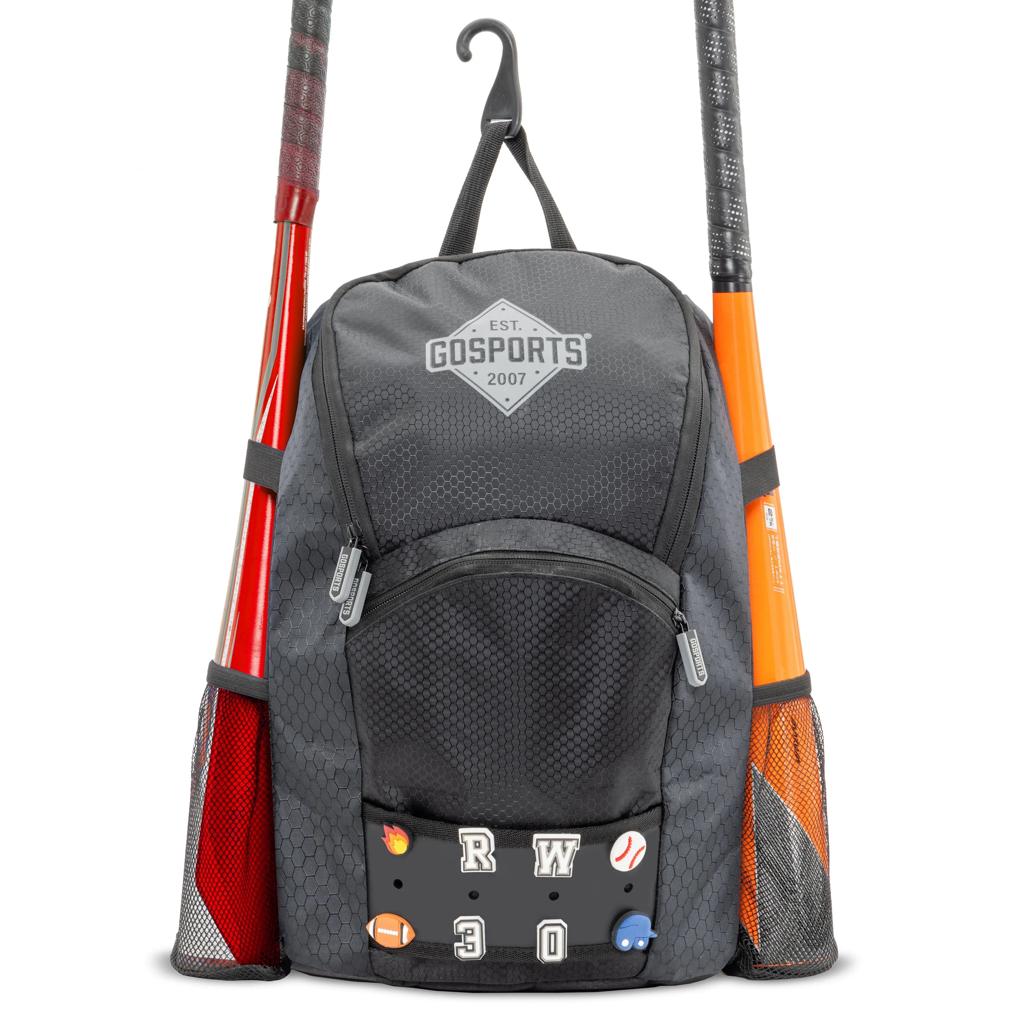 GoSports Youth Baseball and Softball Bag with Customizable Charm Panel