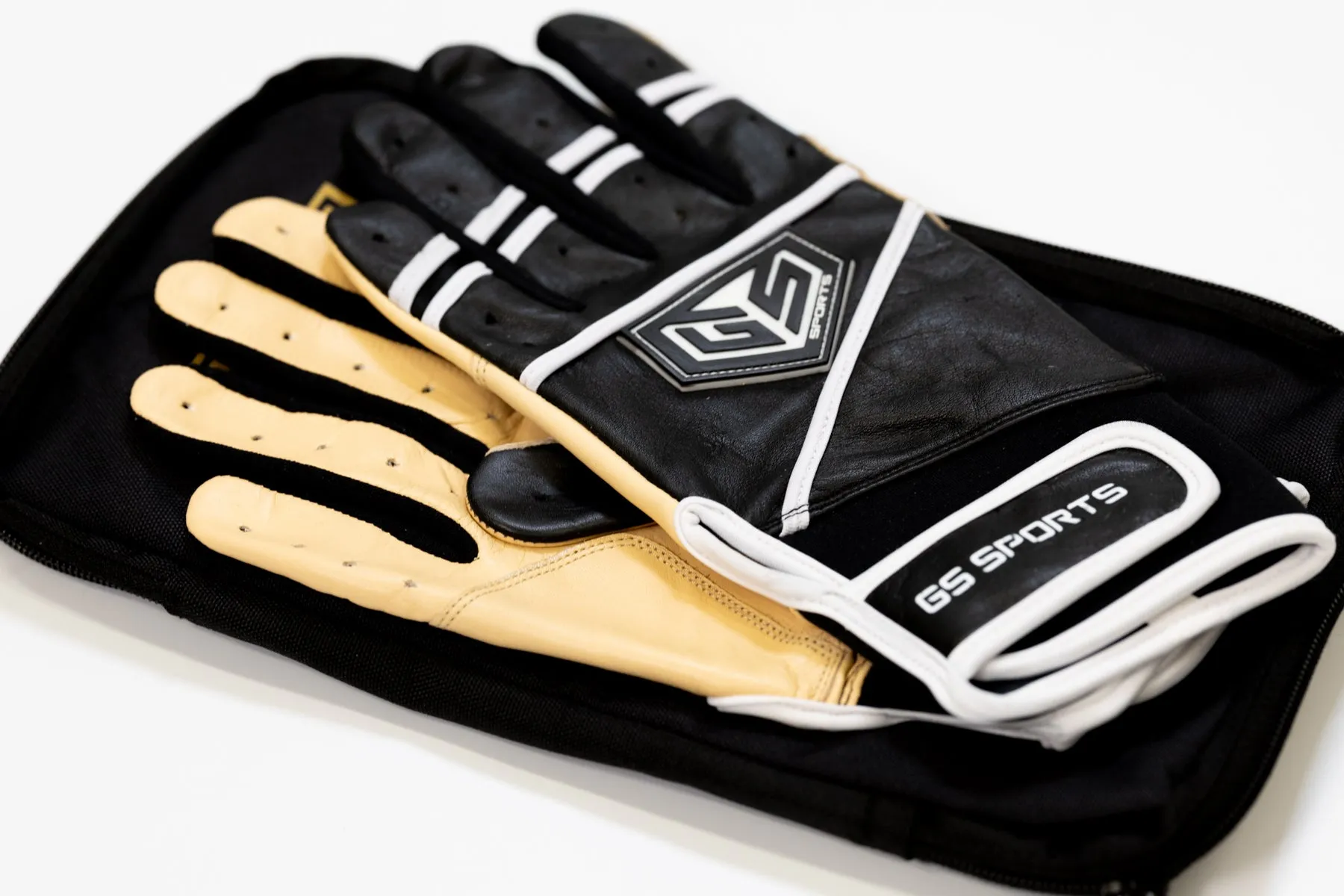 GS Sports Apex Premium Leather Batting Glove - Black / Blonde