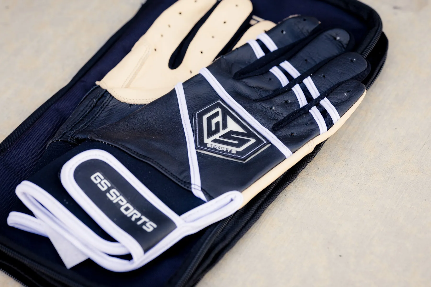 GS Sports Apex Premium Leather Batting Glove - Black / Blonde