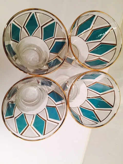 Libbey Emerald - Blue and Gold Diamond Pilsner Glasses (Set of 4)