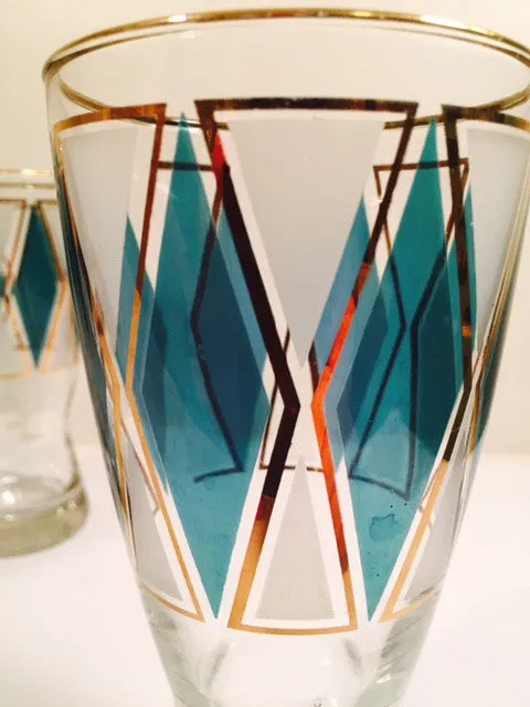 Libbey Emerald - Blue and Gold Diamond Pilsner Glasses (Set of 4)