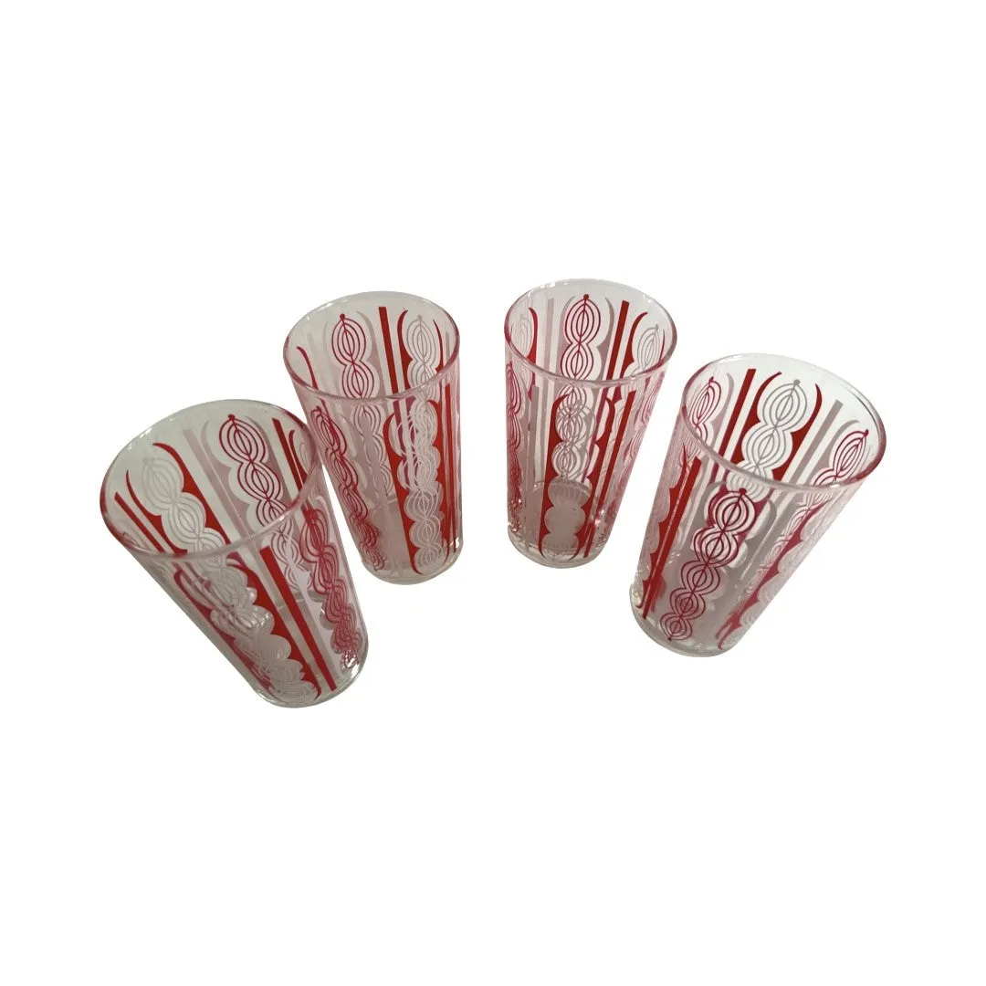 Libbey Glassware Mid-Century Totem Red and White Geometric Glasses (Set of 4)