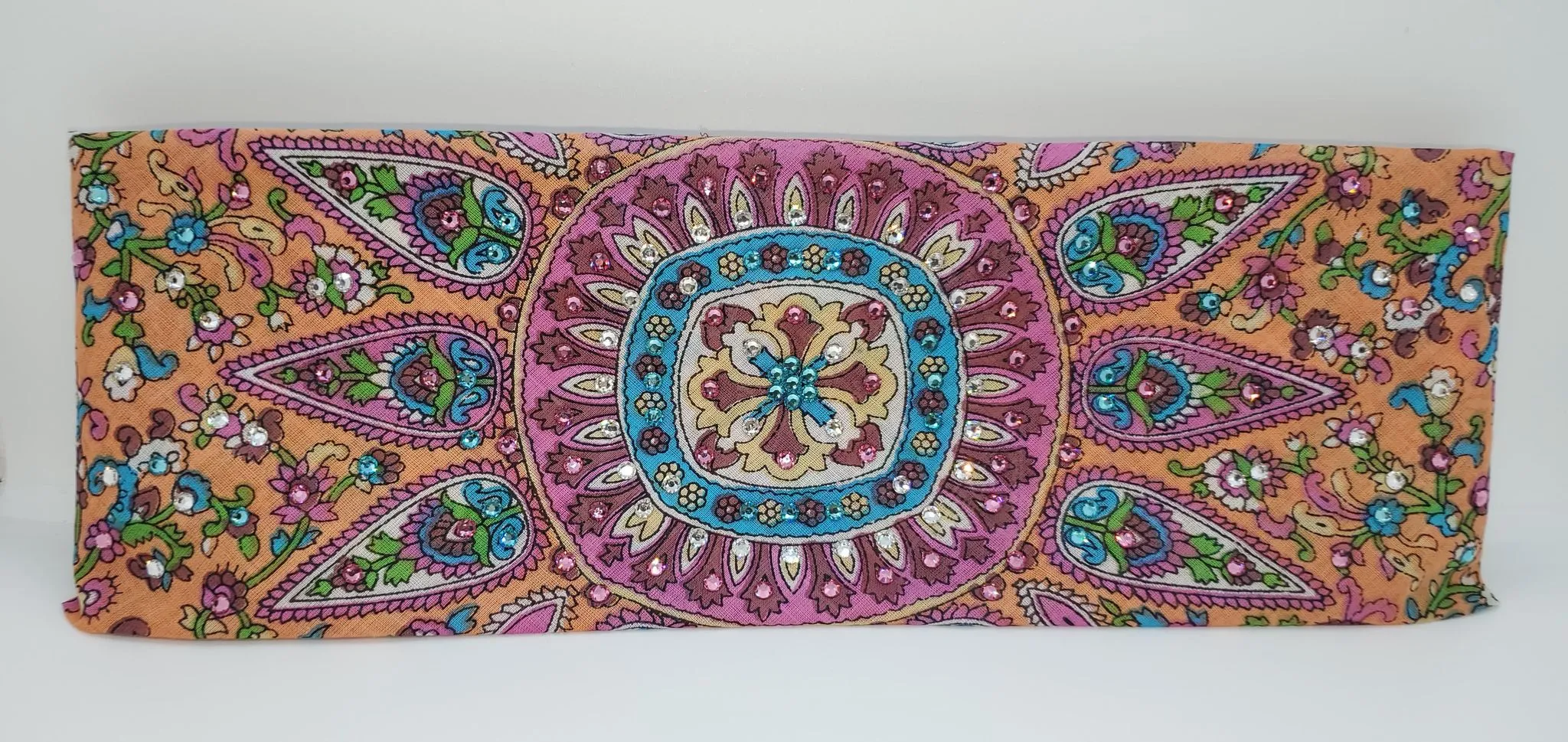Long Pink Scarf with Turquoise, Fuchsia and Diamond Clear Austrian Crystals (Sku3031)