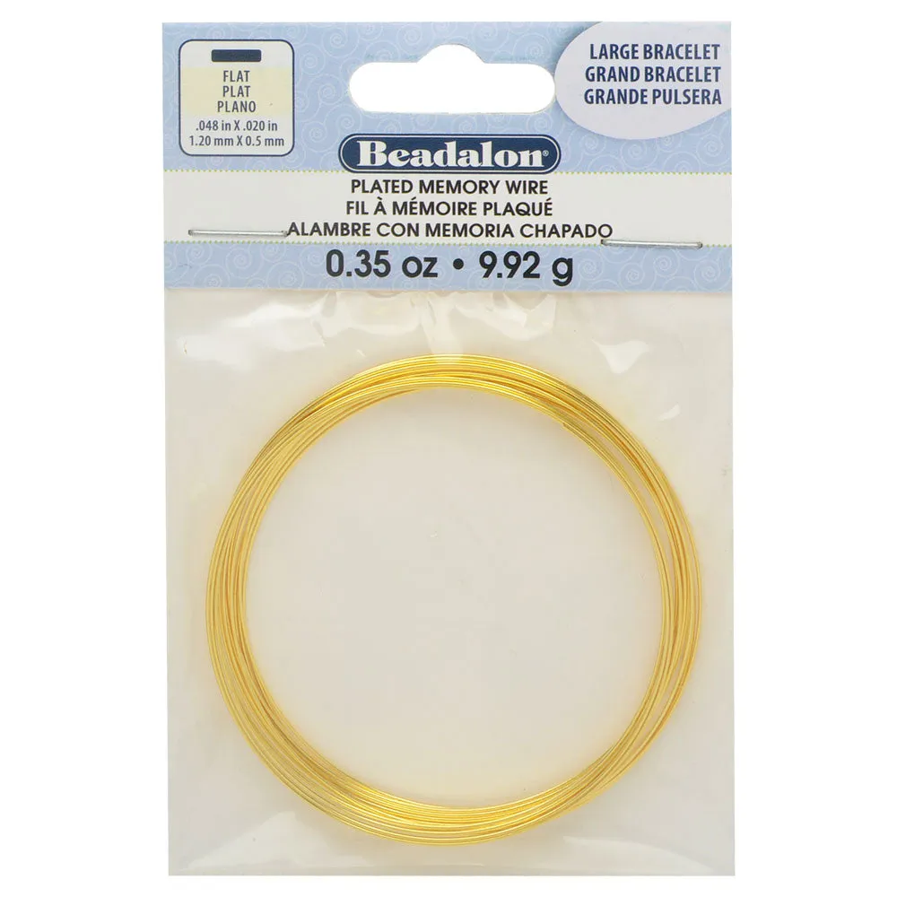 Memory Wire, Bracelet Round Flat Wire Size Large, 12 Loops, Gold Plated