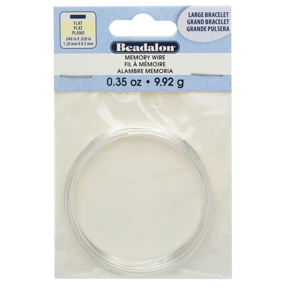 Memory Wire, Bracelet Round Flat Wire Size Large 2.5 Inch Diameter, 12 Loops, Silver Plated