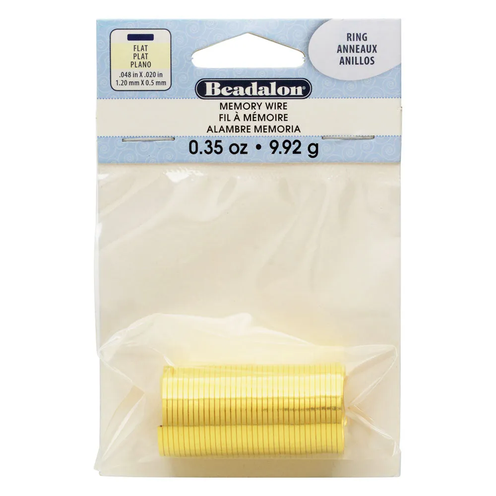 Memory Wire, Ring Round Flat Wire 0.75 Inch Diameter, 33 Loops, Gold Plated