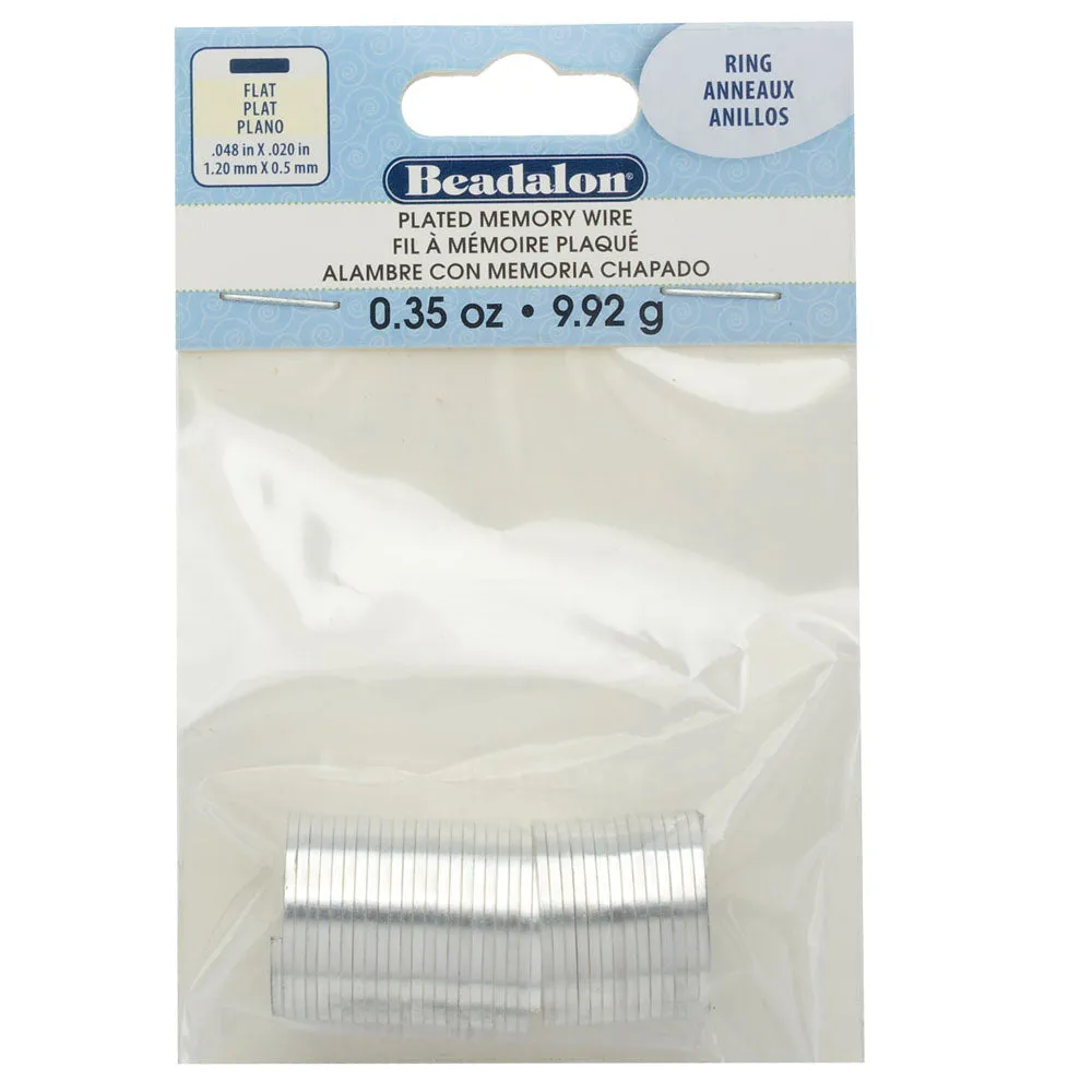 Memory Wire, Ring Round Flat Wire 0.75 Inch Diameter, 33 Loops, Silver Plated