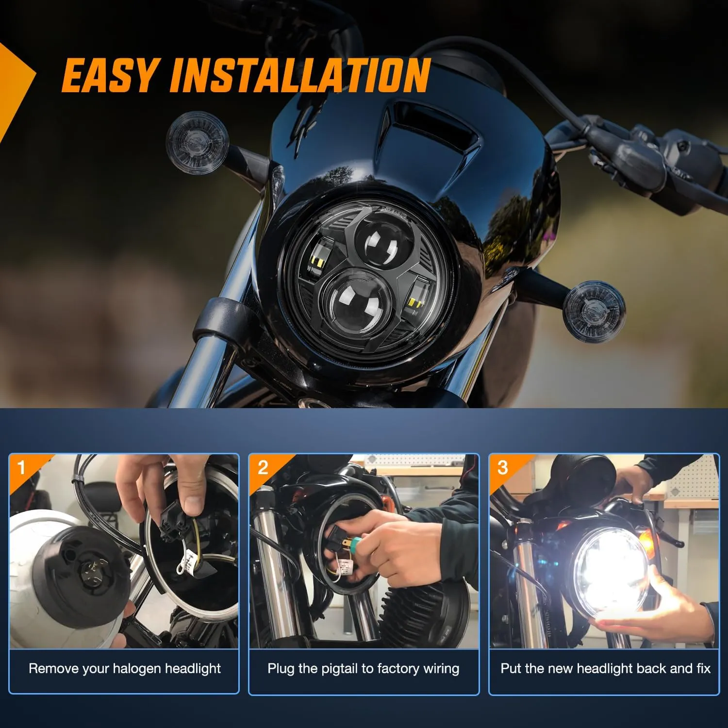 Motorcycle 5.75Inch Black LED Headlights