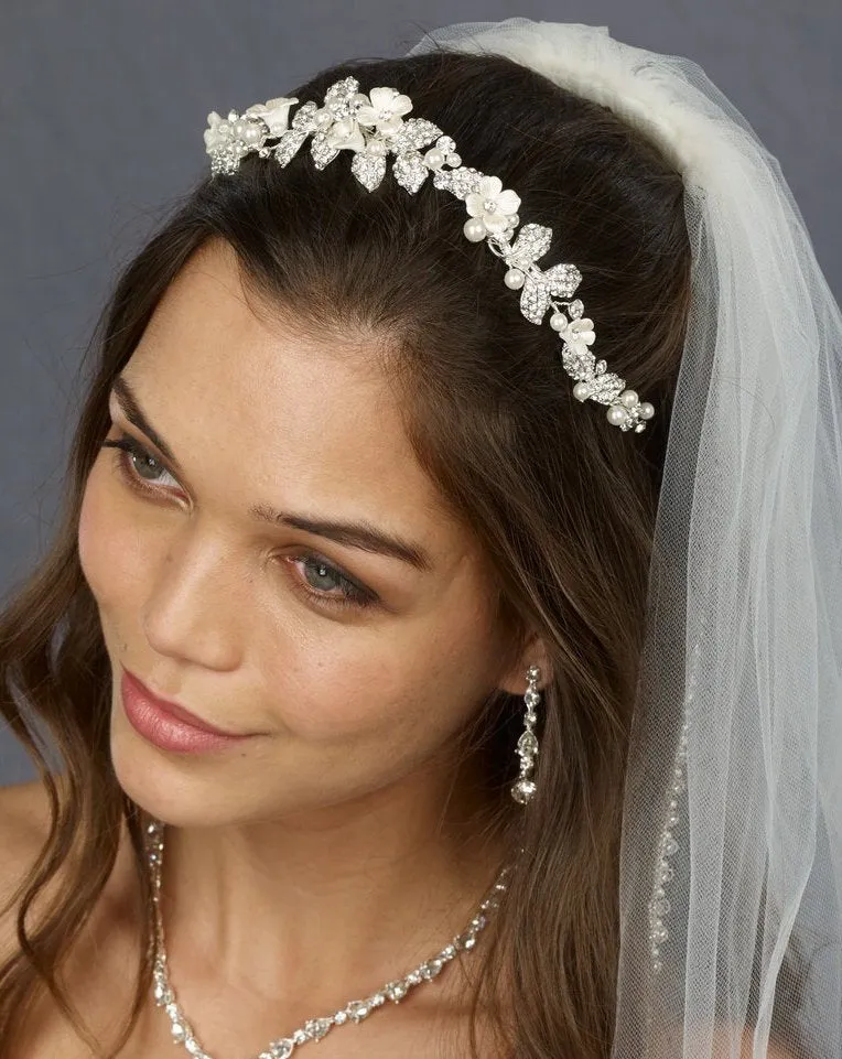 Pearls, Metal Flowers and Rhinestone Headband