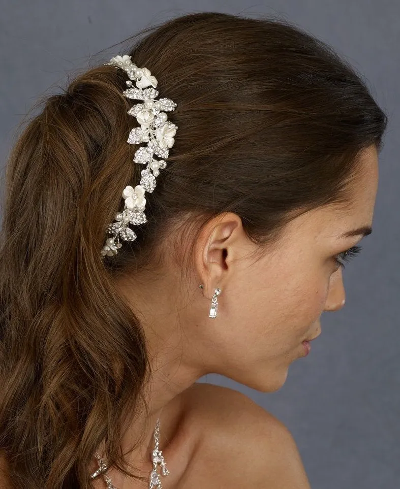 Pearls, Metal Flowers and Rhinestone Headband