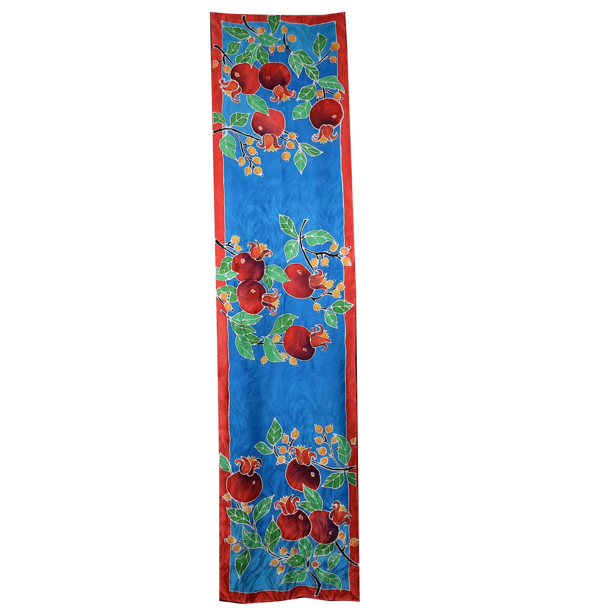 Pomegranates on Blue Jacquard Silk Wrap