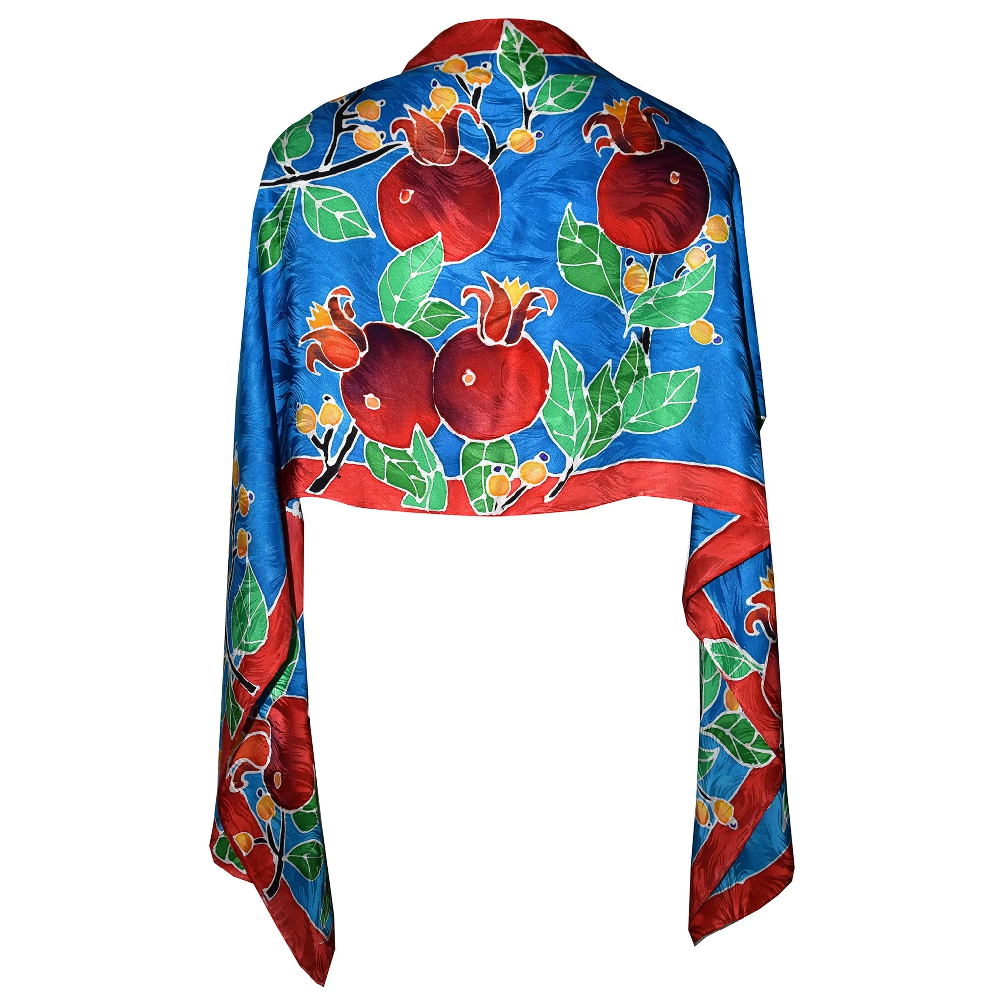 Pomegranates on Blue Jacquard Silk Wrap