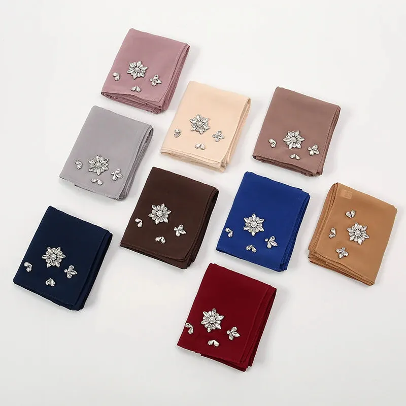 Rhinestone Bubble Chiffon Hijabs for Muslim Women