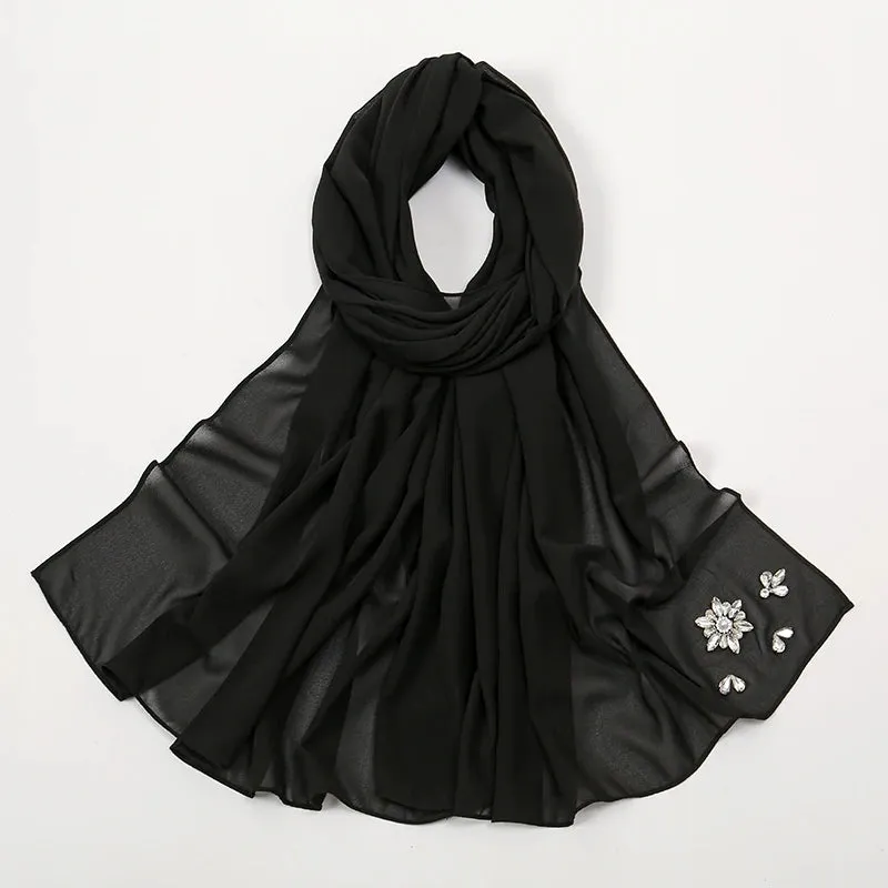 Rhinestone Bubble Chiffon Hijabs for Muslim Women
