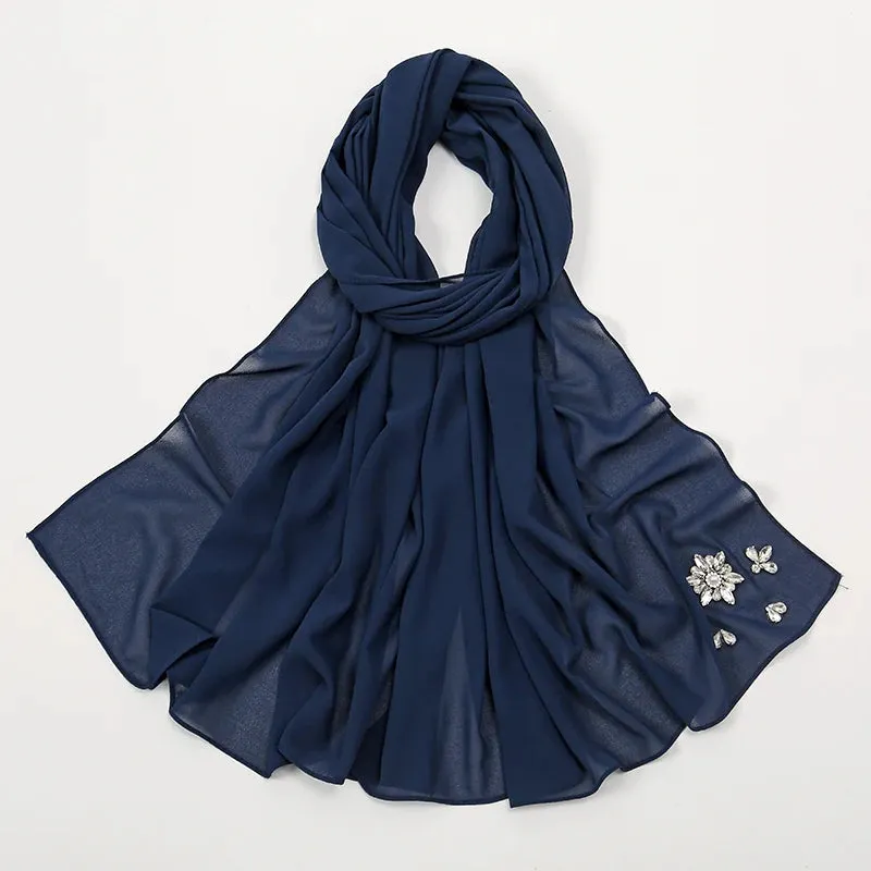 Rhinestone Bubble Chiffon Hijabs for Muslim Women
