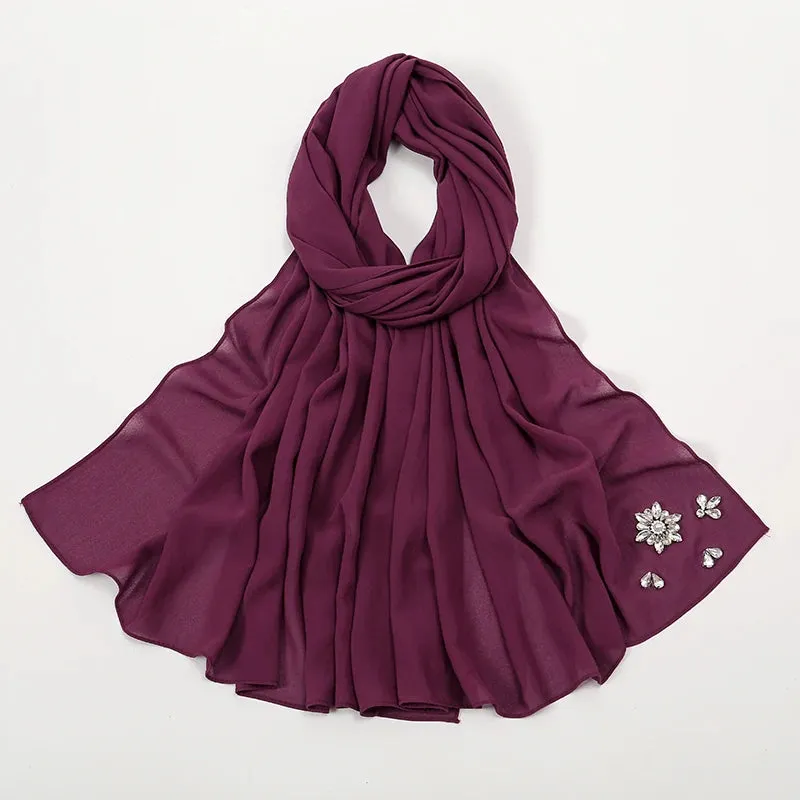 Rhinestone Bubble Chiffon Hijabs for Muslim Women