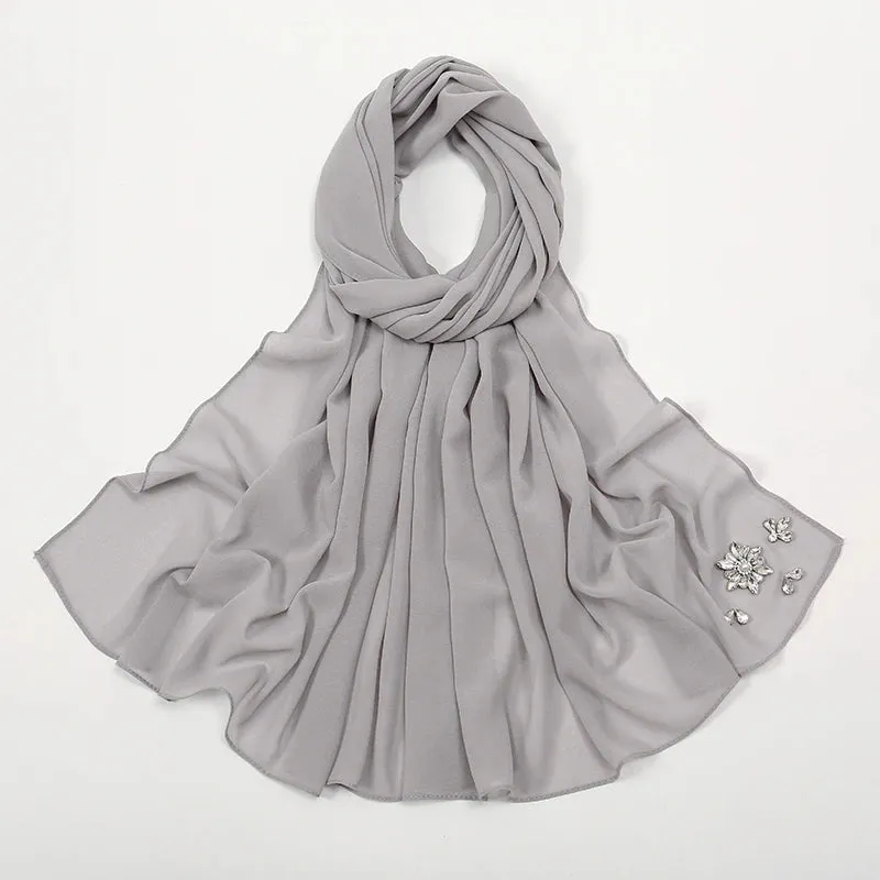 Rhinestone Bubble Chiffon Hijabs for Muslim Women