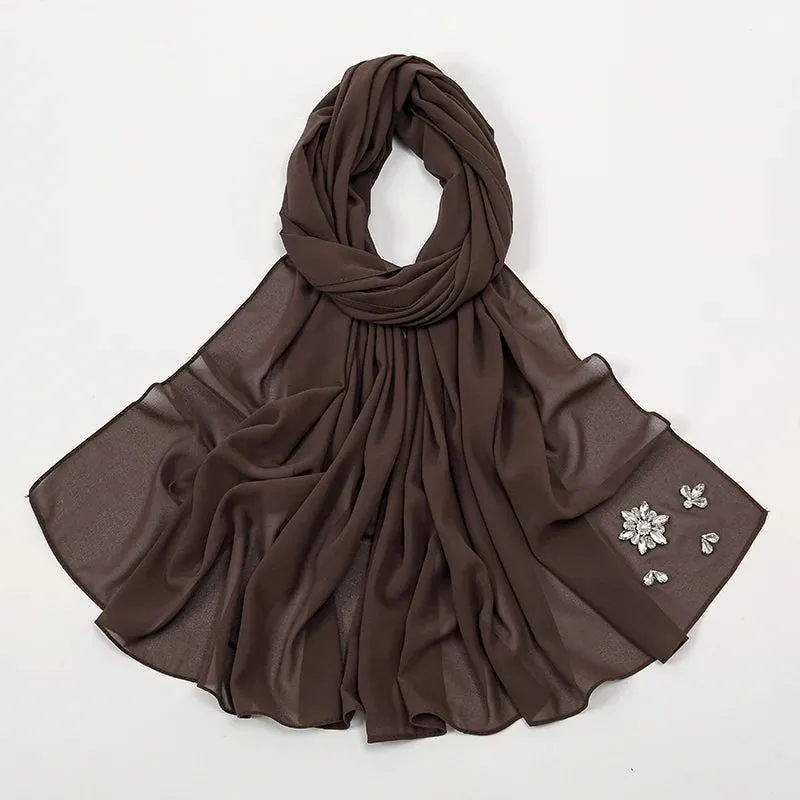 Rhinestone Bubble Chiffon Hijabs for Muslim Women