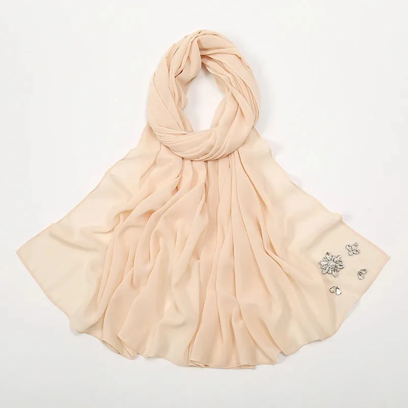 Rhinestone Bubble Chiffon Hijabs for Muslim Women